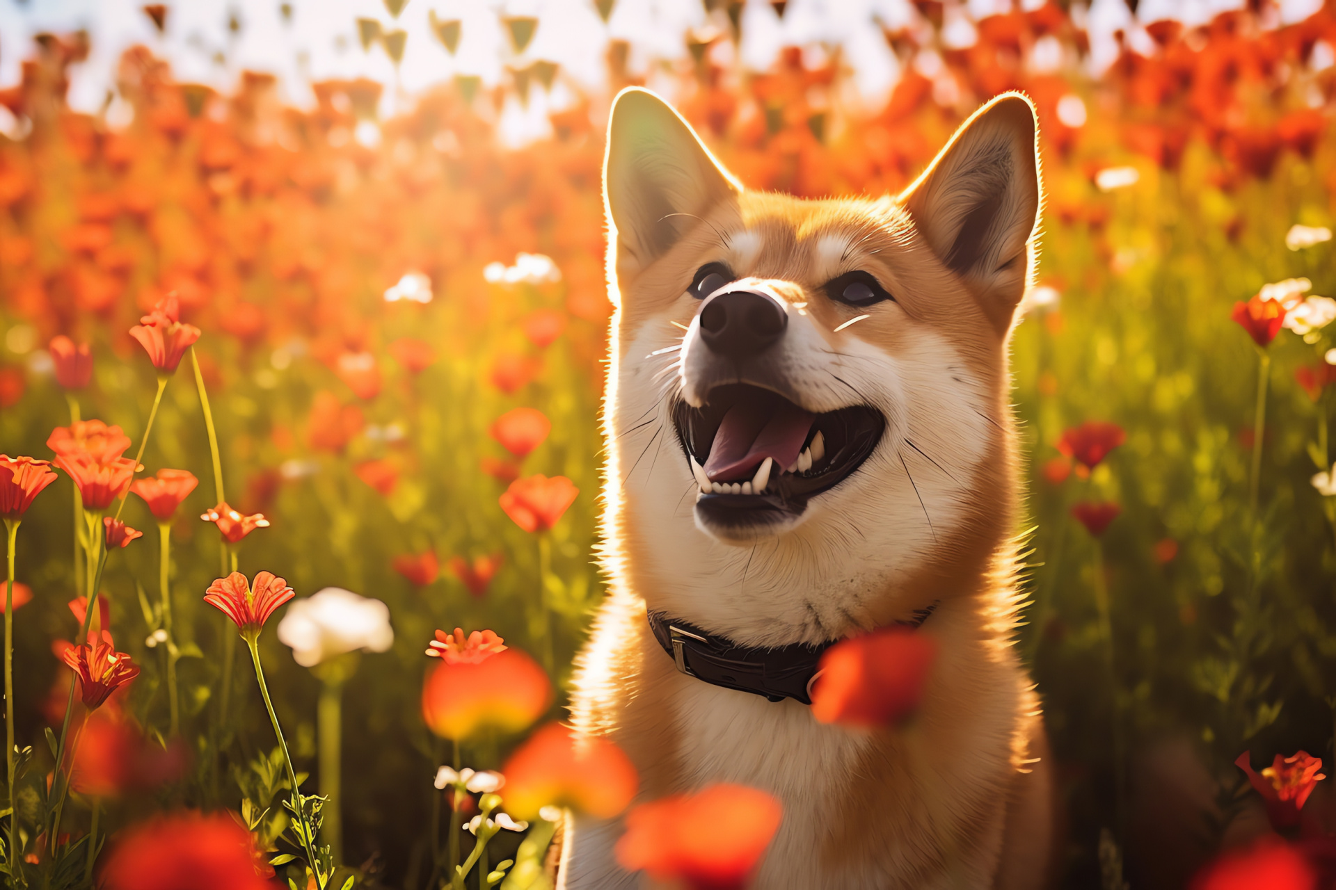 Inquisitive Shiba Inu, Red coat, Animal in bloom, Water-resistant fur, Fluffy texture, HD Desktop Image