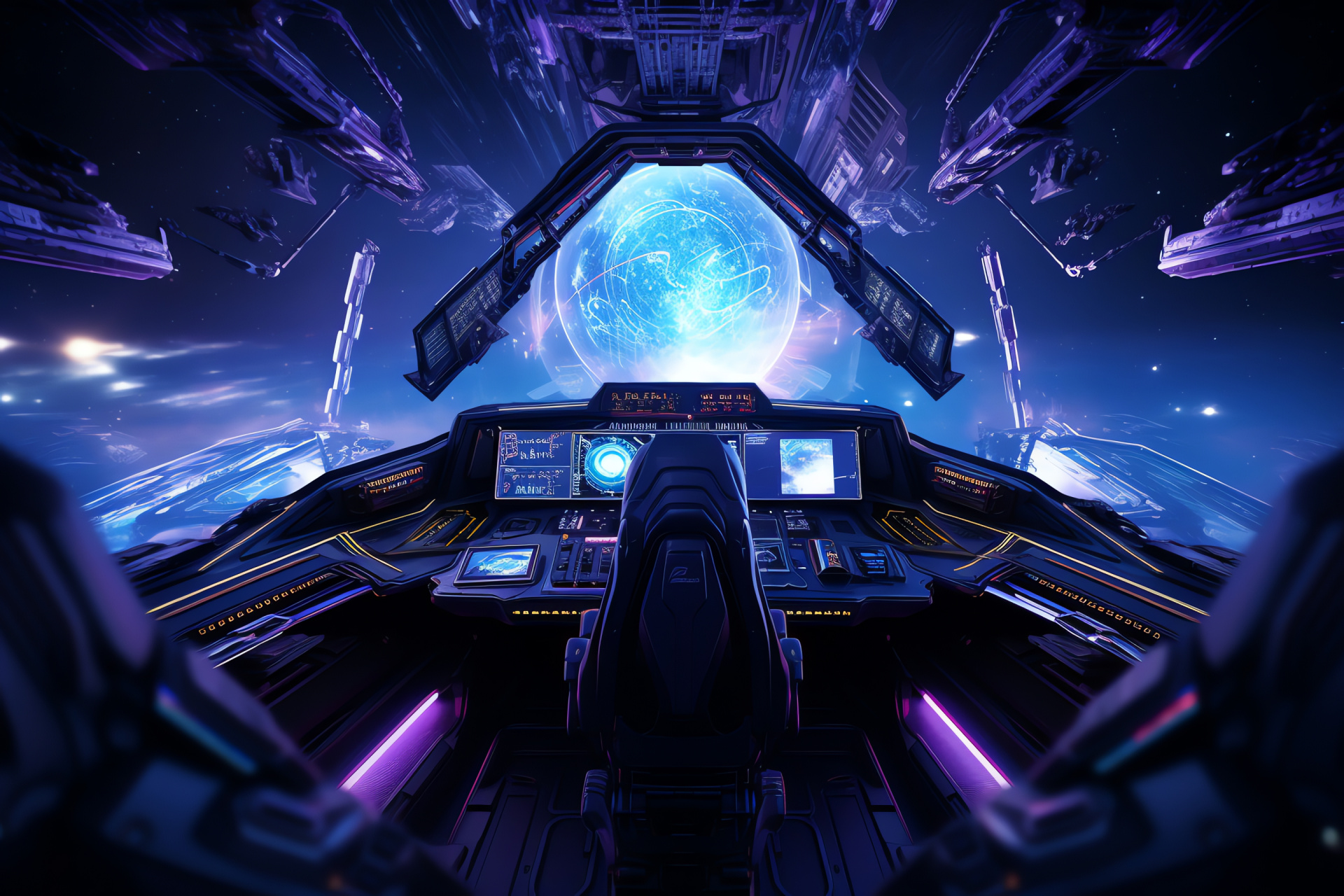 Pilot's perspective, Infinite outer space, Aeronautical command center, Galactic breadth, Navigation system, HD Desktop Image