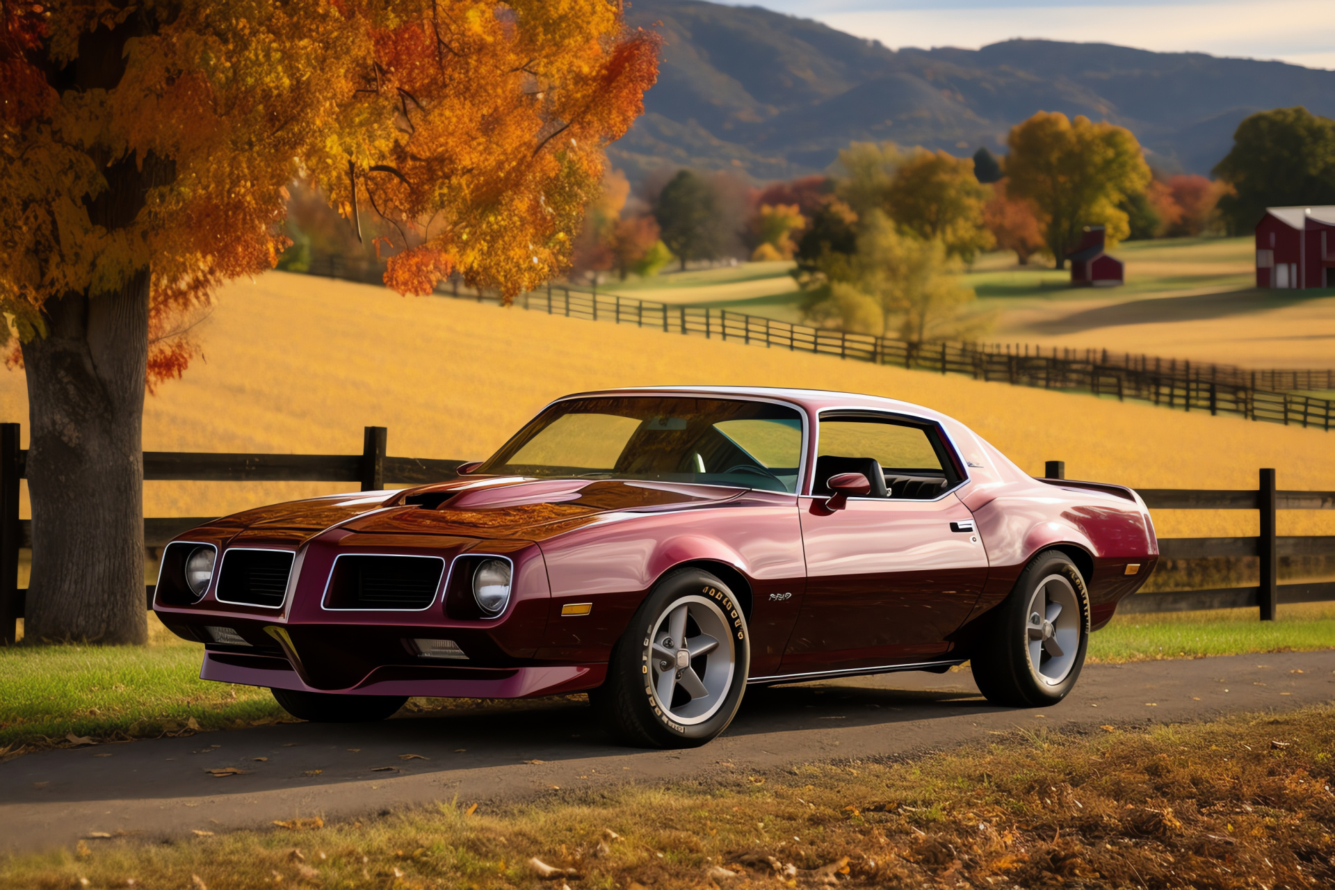 Classic Firebird Esprit, Country roads, Vintage beauty, Fall scenery, Timeless vehicle, HD Desktop Wallpaper