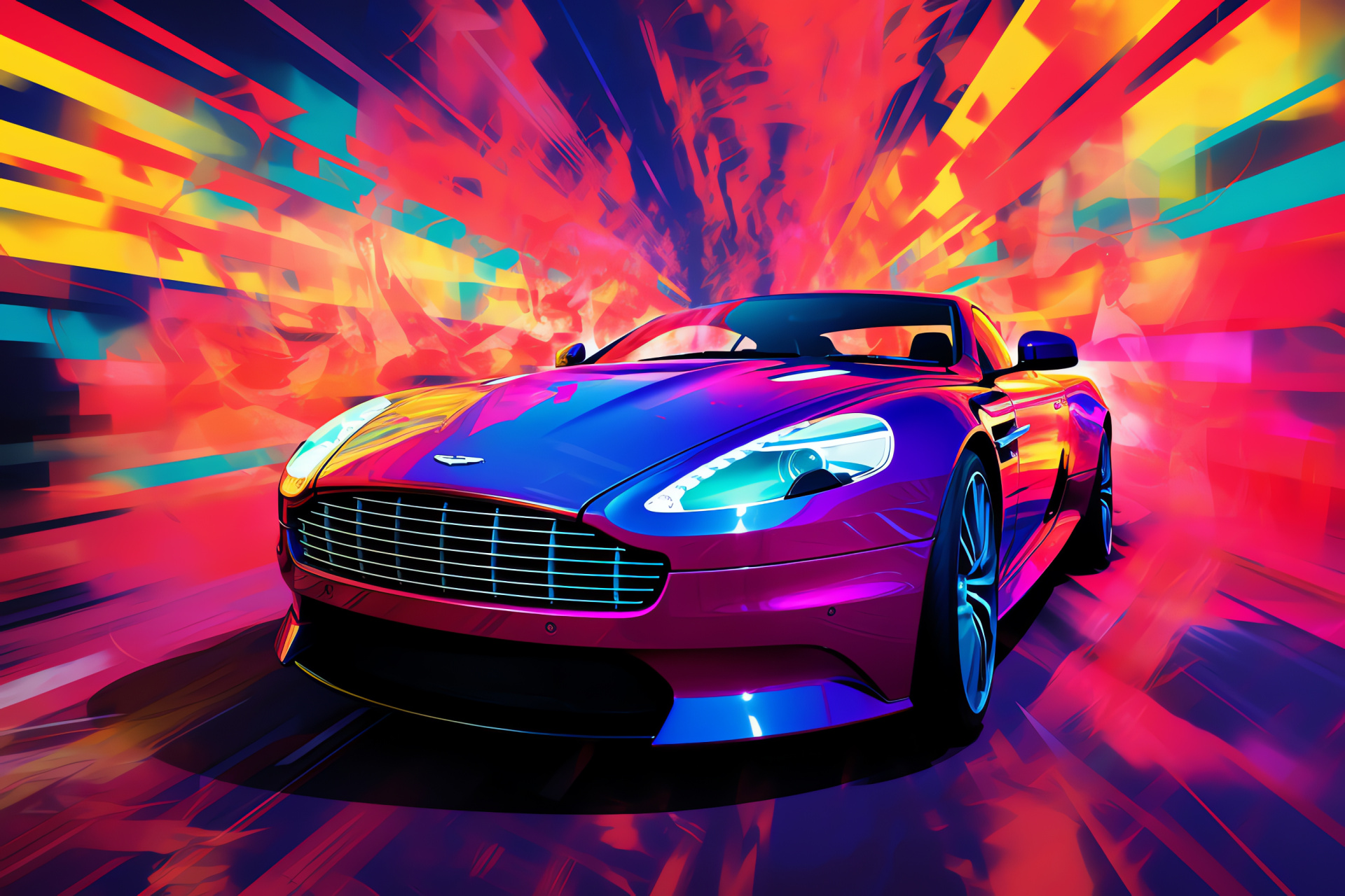 NFS Most Wanted, Aston Martin DB9 model, Luminous surroundings, Complex patterns, Sleek automobile design, HD Desktop Image