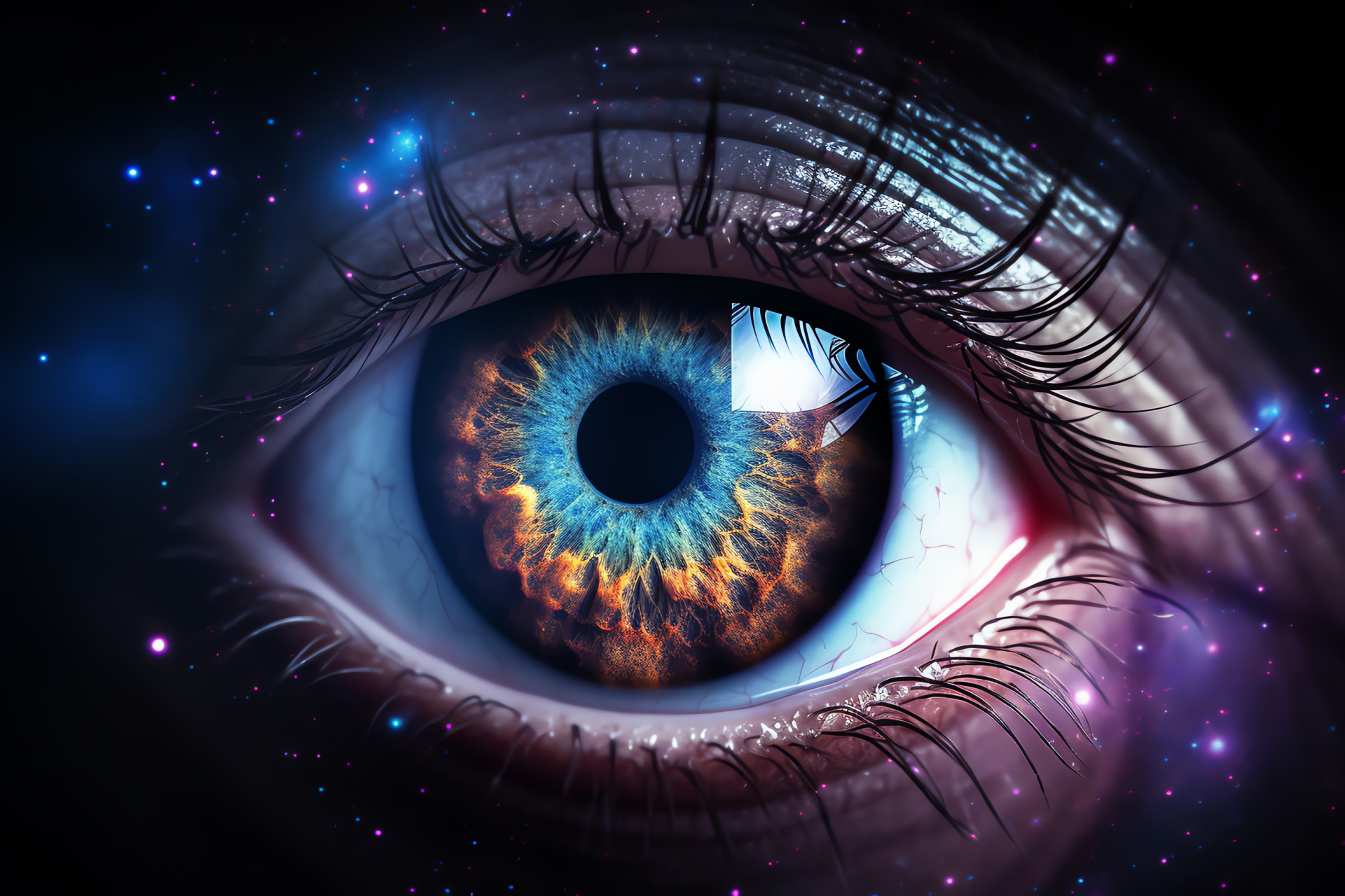 Black Eye Galaxy mystery, cosmic enigma, distant blues, interstellar pinks, galactic core, HD Desktop Image