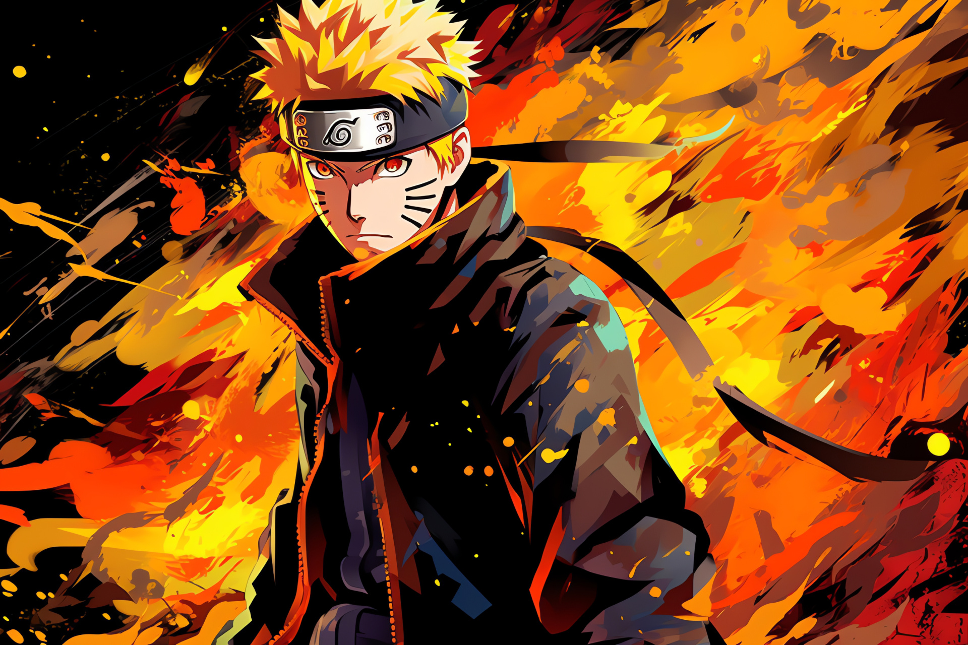 Naruto Uzumaki character design, Spiky blond hair feature, Shounen protagonist eyes, Signature anime uniform, Whirl pattern headband, HD Desktop Wallpaper