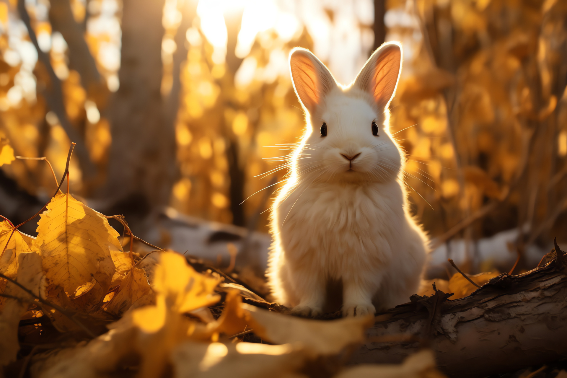 Hare creature, amber-eyed wonder, furry detail, alabaster beauty, radiant ambiance, HD Desktop Image