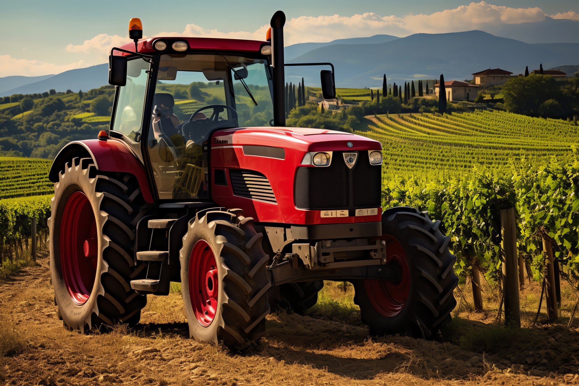 Lamborghini tractor, Tuscany agriculture, Italian vineyard utility, Ripe grape cultivation, Italian countryside, HD Desktop Image