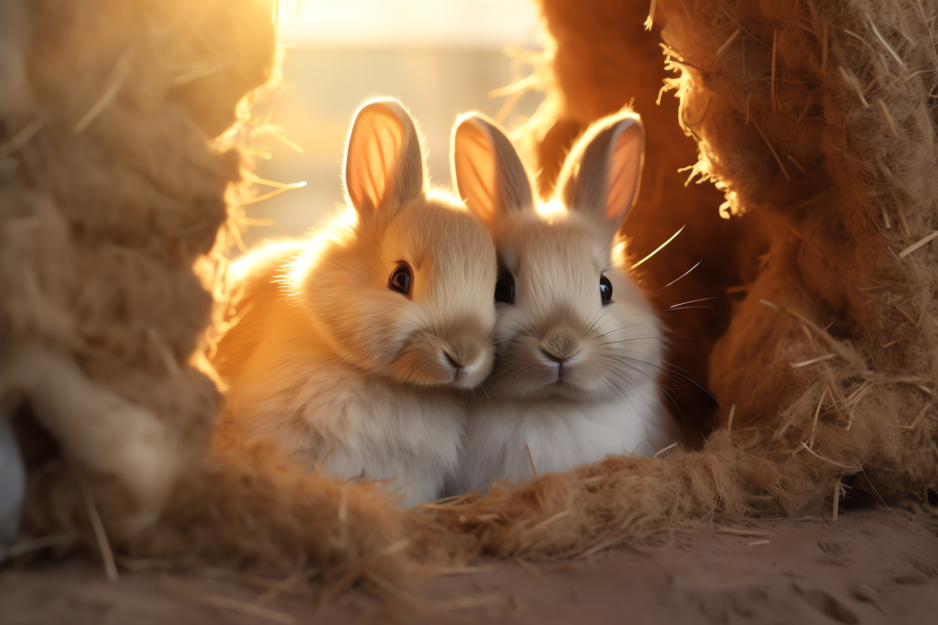 Holiday rabbits, Animal comfort, Underground homes, Romantic decorations, Plush textures, HD Desktop Image