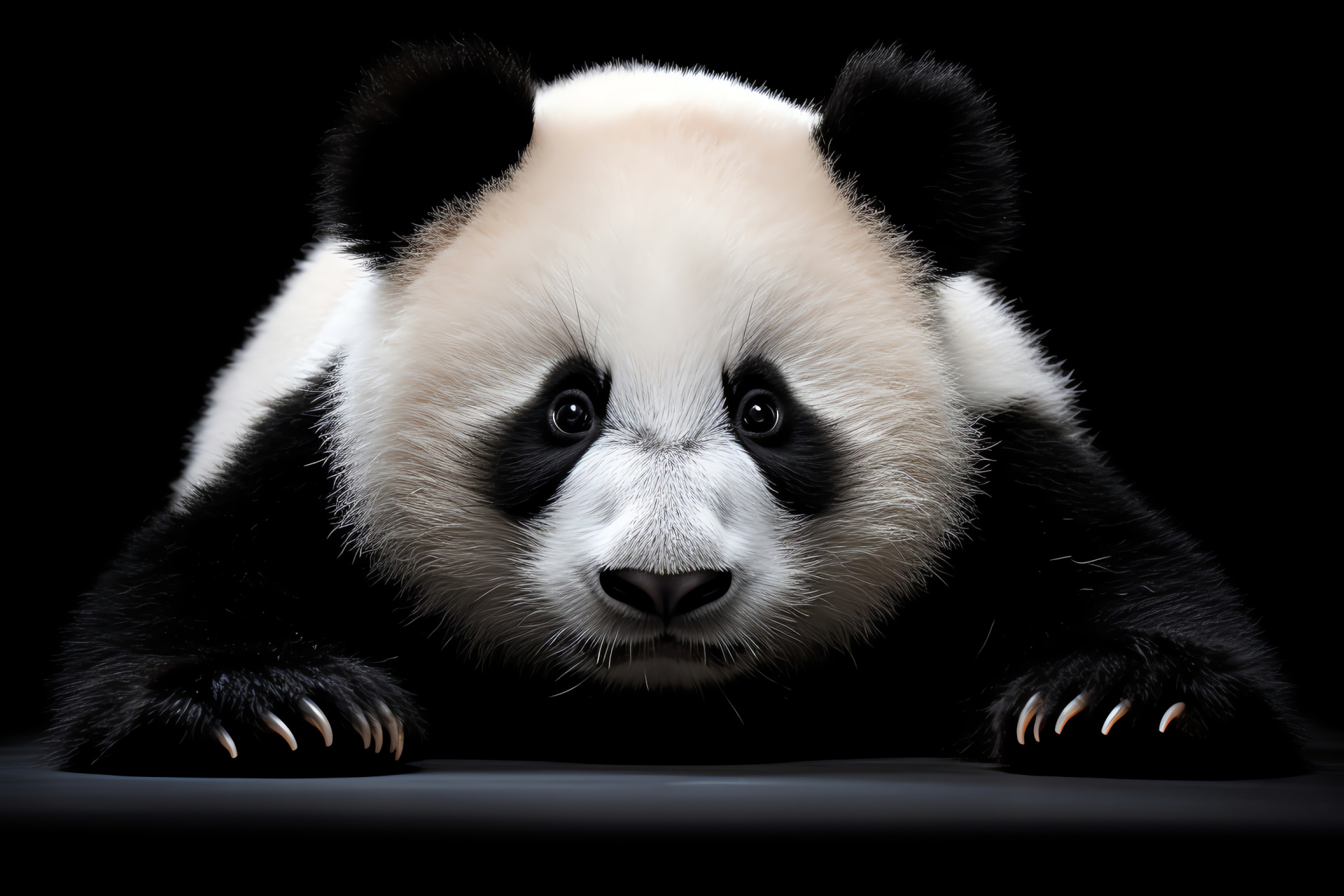 Panda wise, argent hair, expansive shot, obsidian field, glistening eyes, HD Desktop Image
