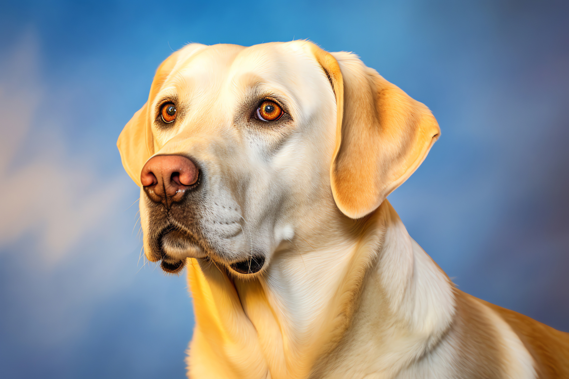 Intelligent canine expression, Patched chest labrador, Dog thoughtful stance, Tri-color background, Domestic animal, HD Desktop Image