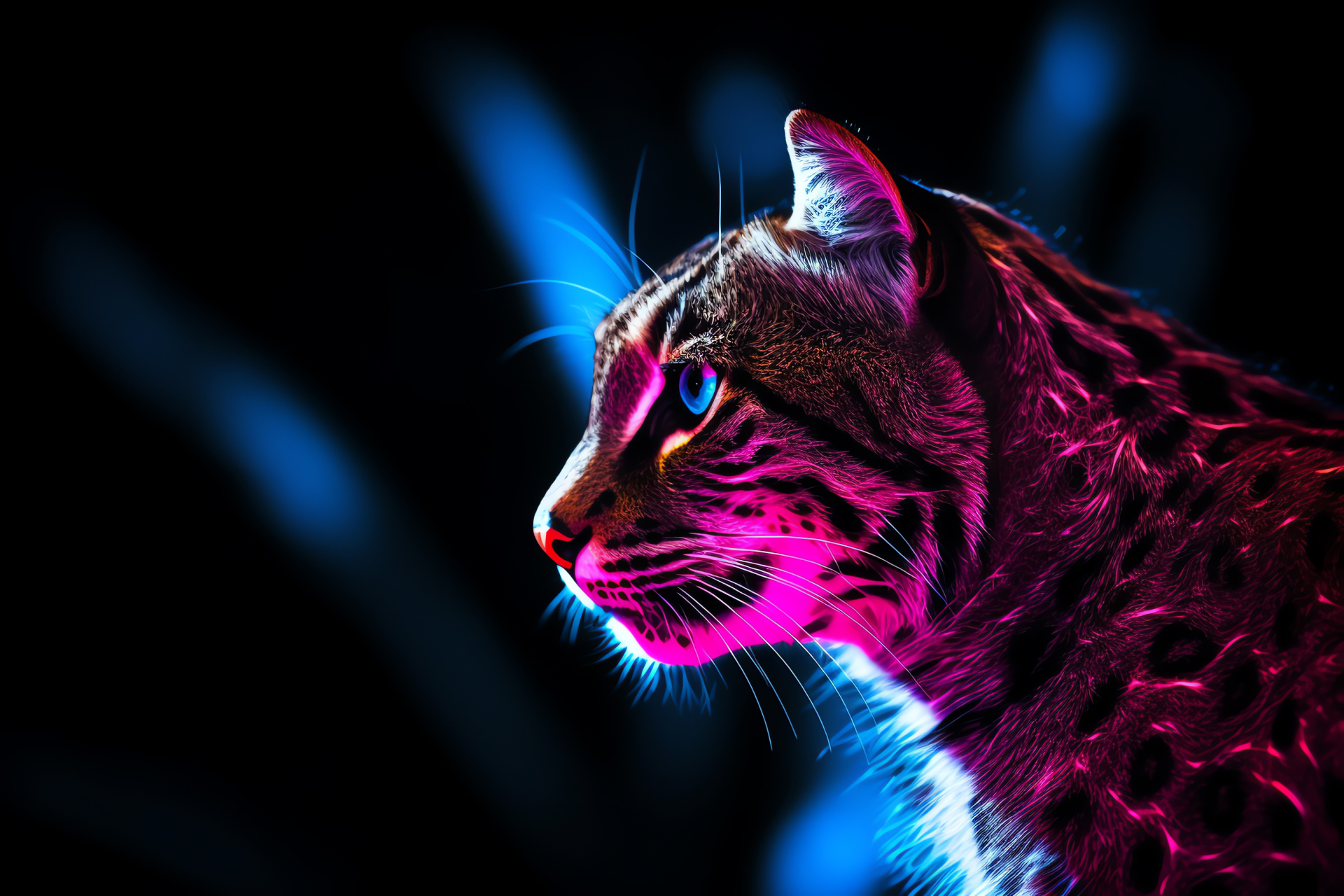 Feline hunter, Aquatic predator, Exotic fur pattern, Luminous environment art, Enduring wild nature, HD Desktop Wallpaper