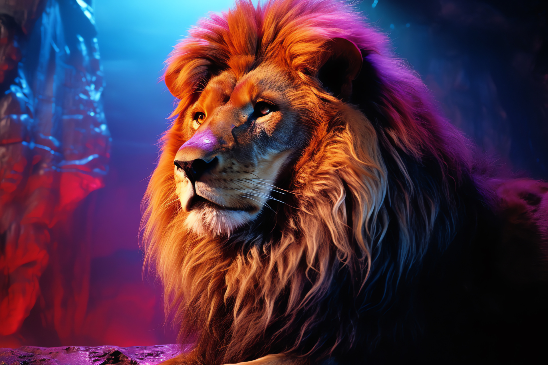 Aslan the lion, Narnian world creature, Intense blue-eyed gaze, Mystical animal representation, Lion's grandeur, HD Desktop Image