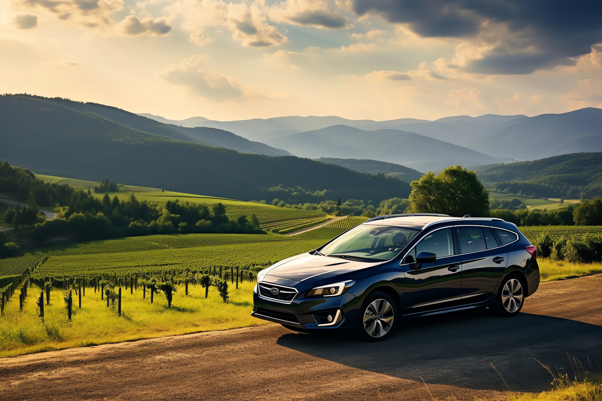 Subaru Impreza, Estate model, Italian landscape, Graceful lines, Sunroof feature, HD Desktop Wallpaper