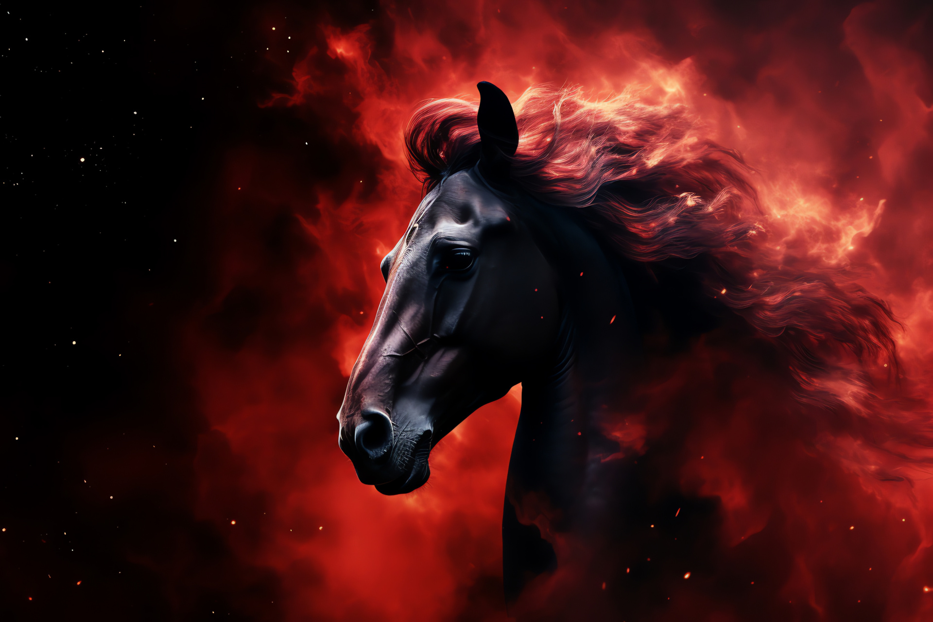 High resolution Horsehead Nebula, Celestial landmark, Deep red cosmos cloud, Dark space silhouette, Astronomical wonder, HD Desktop Wallpaper