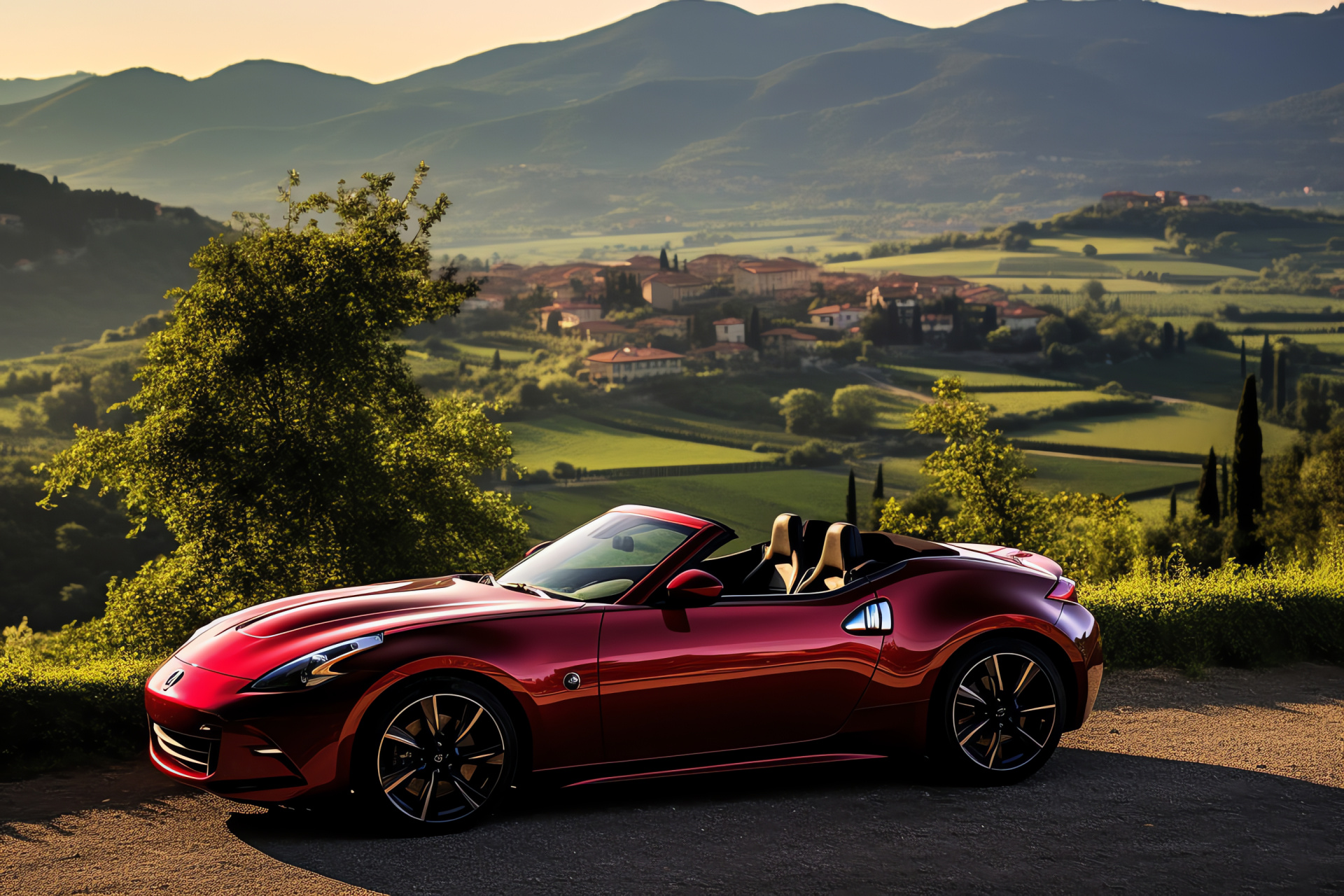 370Z NISMO Roadster, Red Italian countryside tour, Nismo roadster design, High-performance convertible, Open-air driving experience, HD Desktop Wallpaper