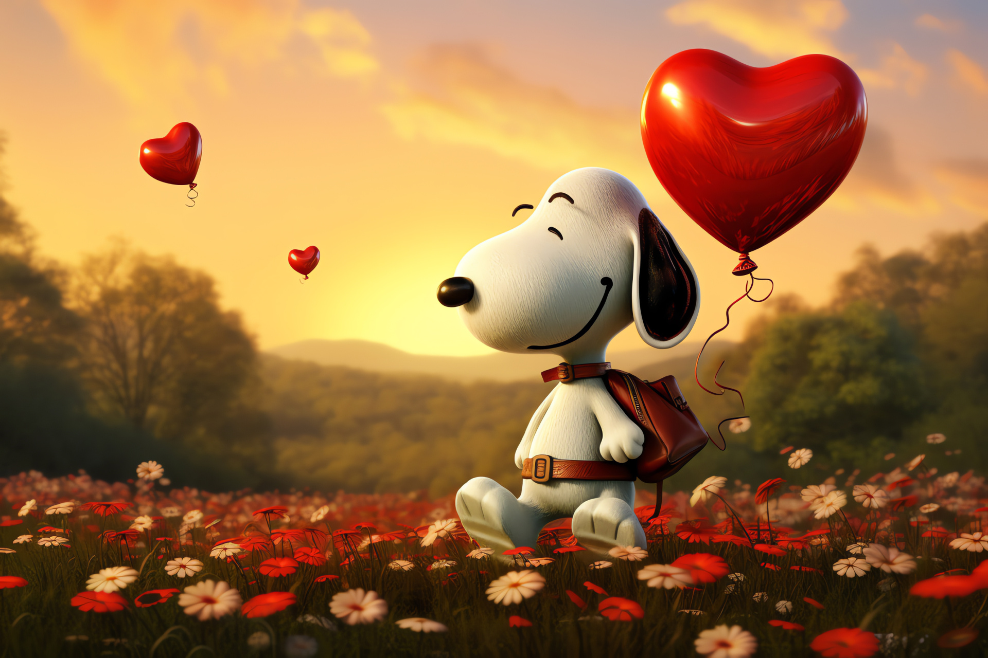 Snoopy, Valentine's Day, heartwarming graphic, festive neckwear, amorous inflatable, HD Desktop Wallpaper