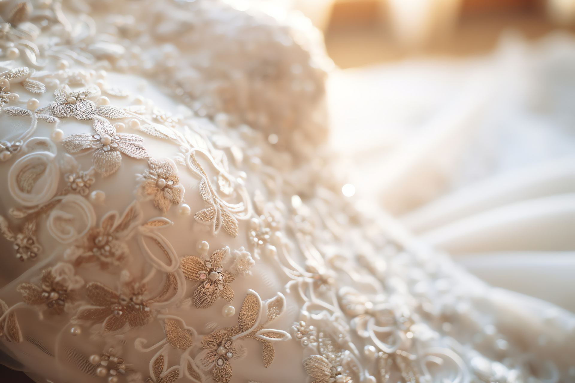 Matrimonial gown, Dress embroidery, Gown detail, Elegant threadwork, Trailing skirt, HD Desktop Image