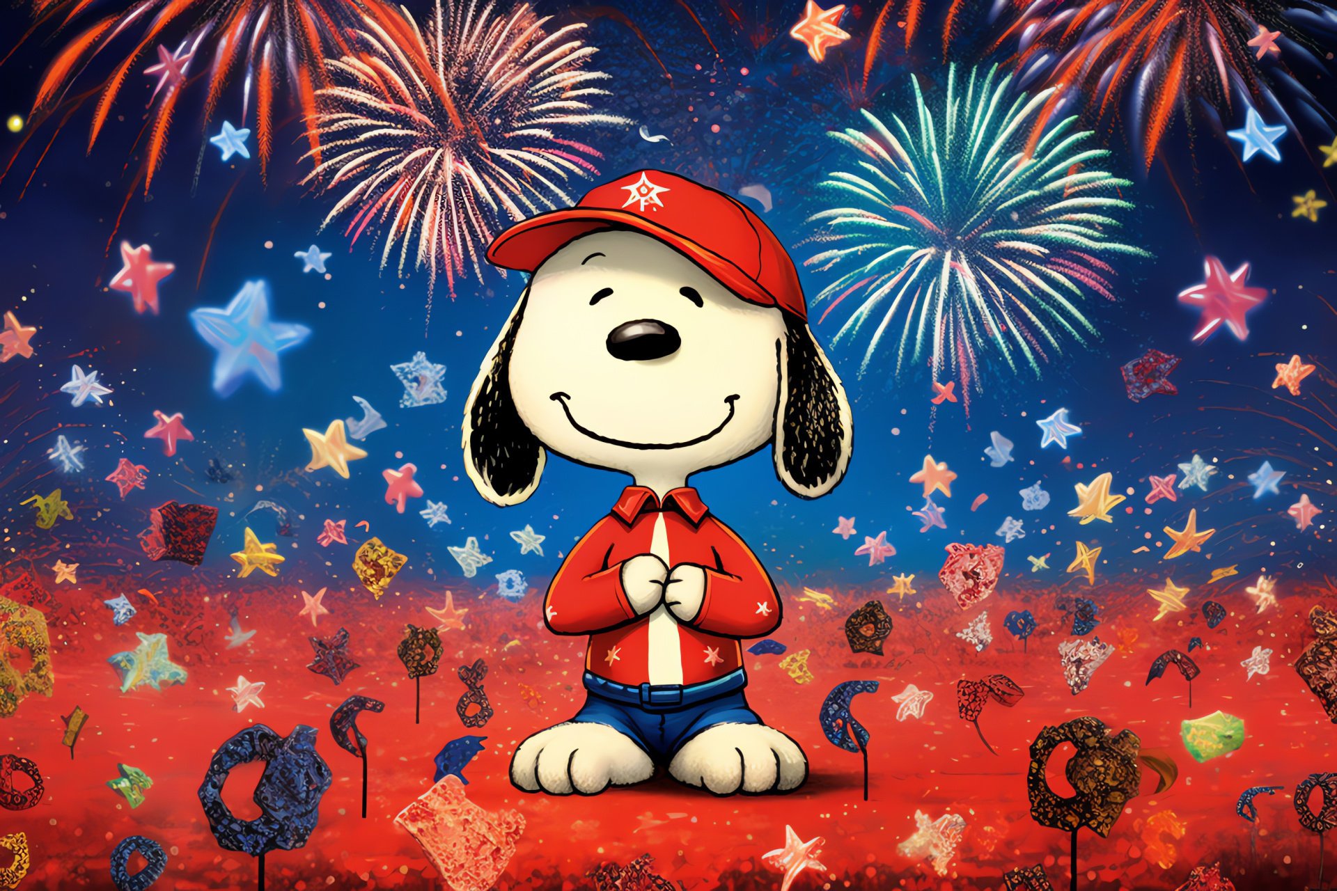 Freedom celebration beagle, National pyrotechnics, Patriotism in sky, Crimson and azure display, Sparkling exhibition, HD Desktop Image