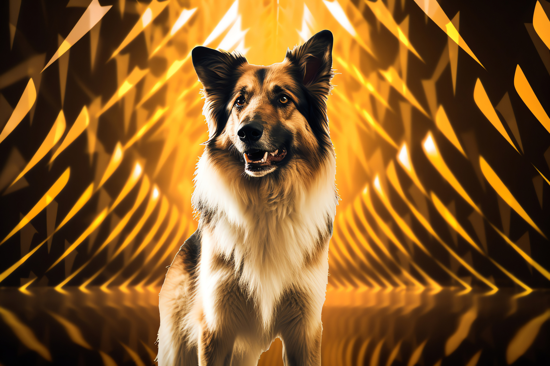 Police Sheepdog, trained canine, law enforcement assistant, patterned background, furry sentinel, HD Desktop Image