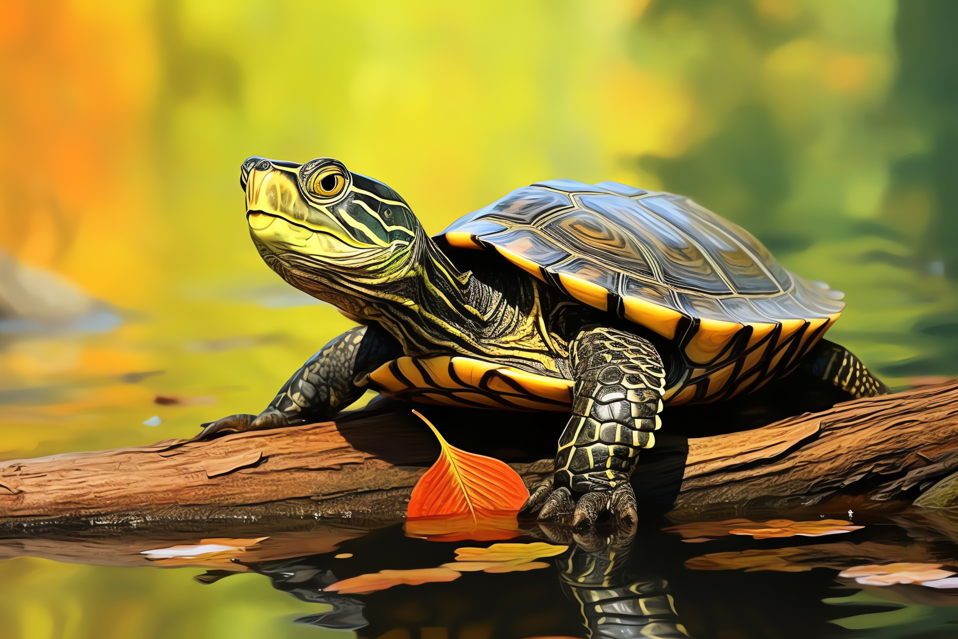 Turtle, cartographic shell, terrapin species, riverine animal, reptile gaze, HD Desktop Image