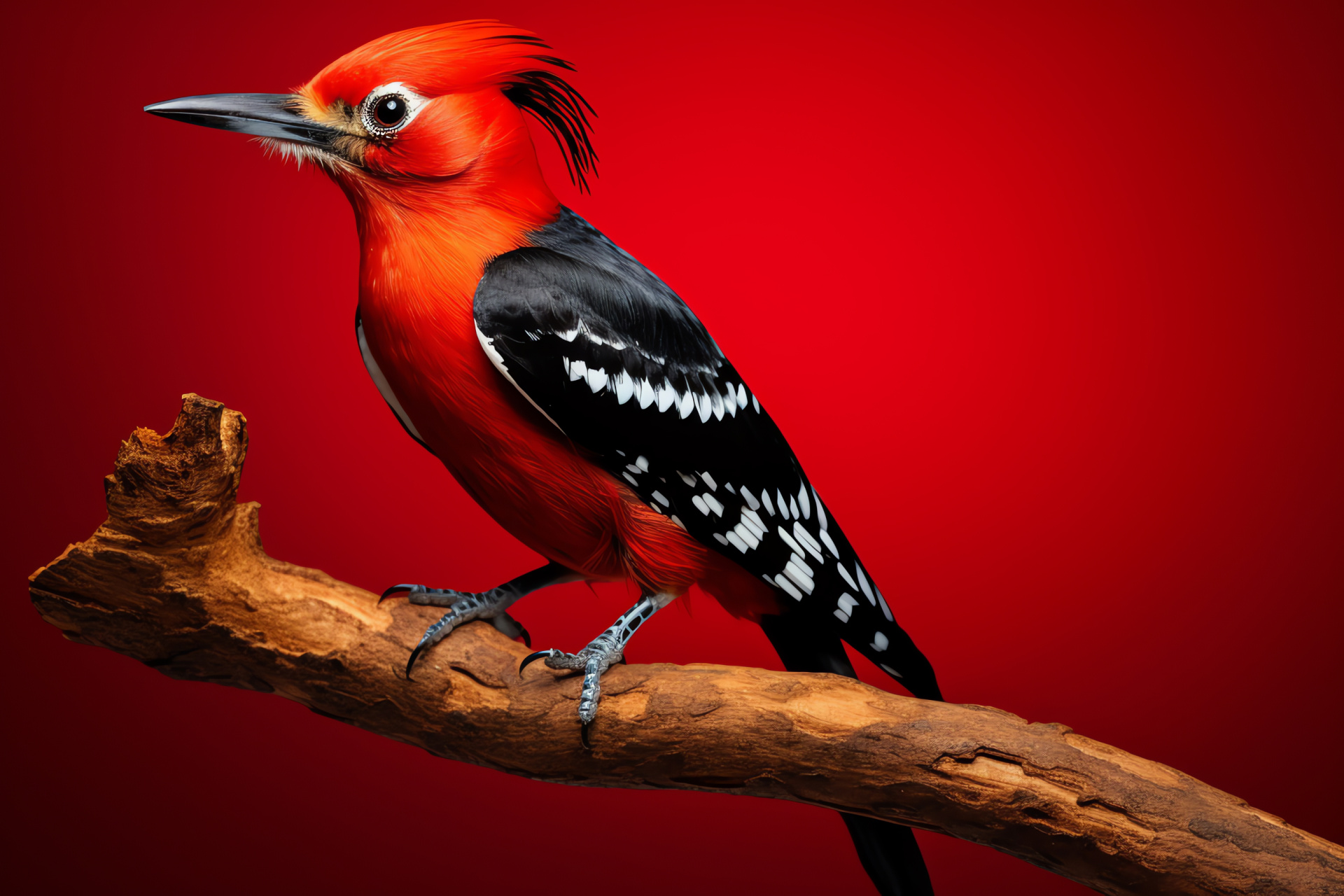 Woodpecker, striking plumage contrast, red accents, black markings, aviary display, HD Desktop Wallpaper