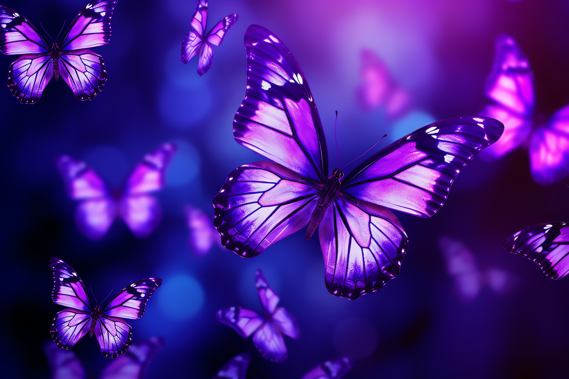 Majestic Purple butterflies, Lavish wing decoration, Multicolor backdrop, Chromatic vibrancy, Butterfly elegance, HD Desktop Wallpaper