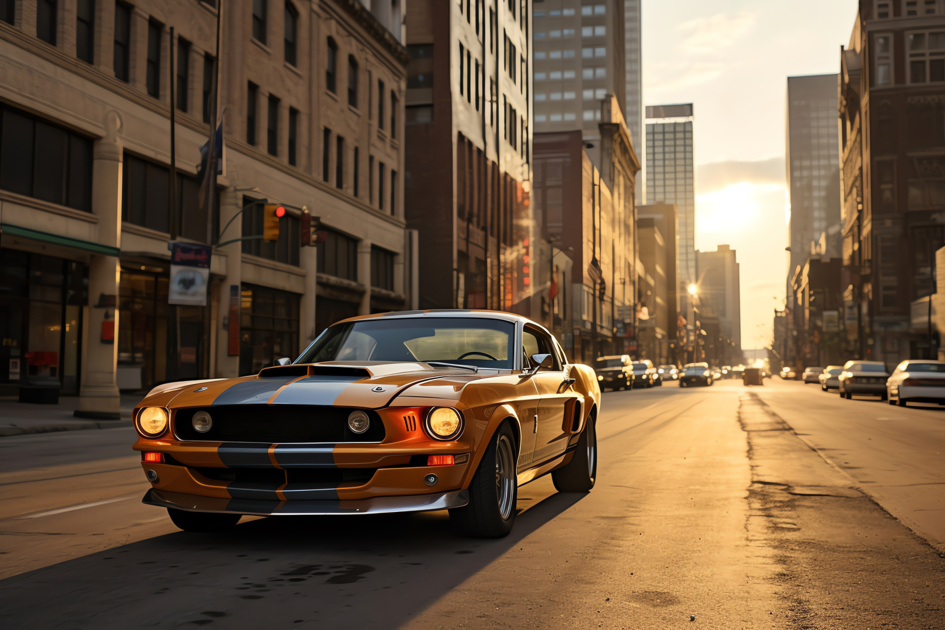 Shelby Mustang GT350, Detroit's iconic avenue, Motor City heritage, Urban drive environment, Automotive culture, HD Desktop Image