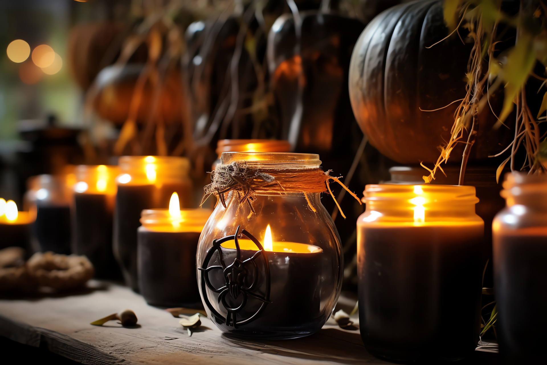 Witchcraft celebration, Spellbound nocturnal gathering, Occult woodland convergence, Wax cylinders luminescence, Samhain witches congregation, HD Desktop Image