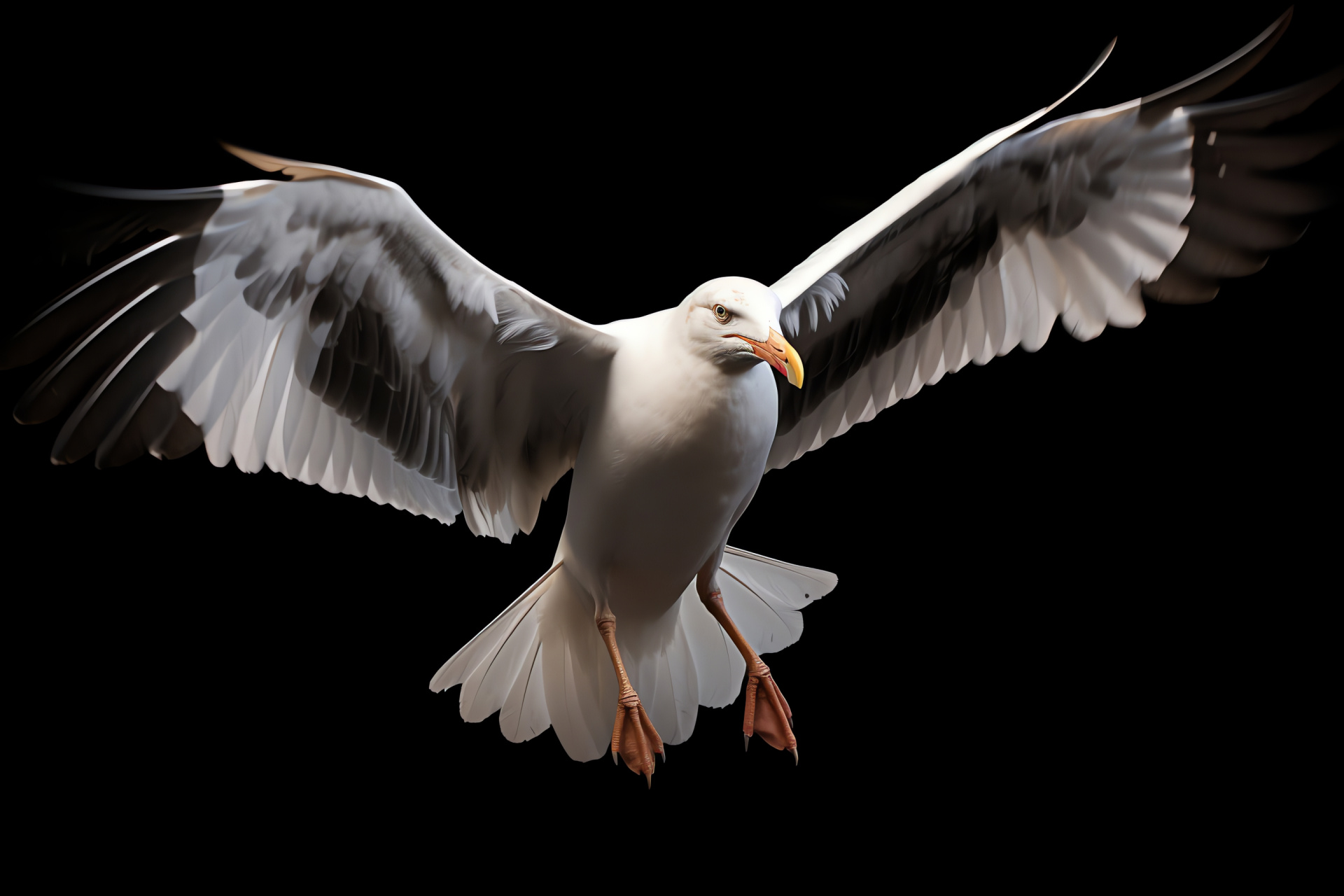 Seagull bird, Graceful launch, Broad-winged seabird, Stark contrast, Noir background, HD Desktop Wallpaper