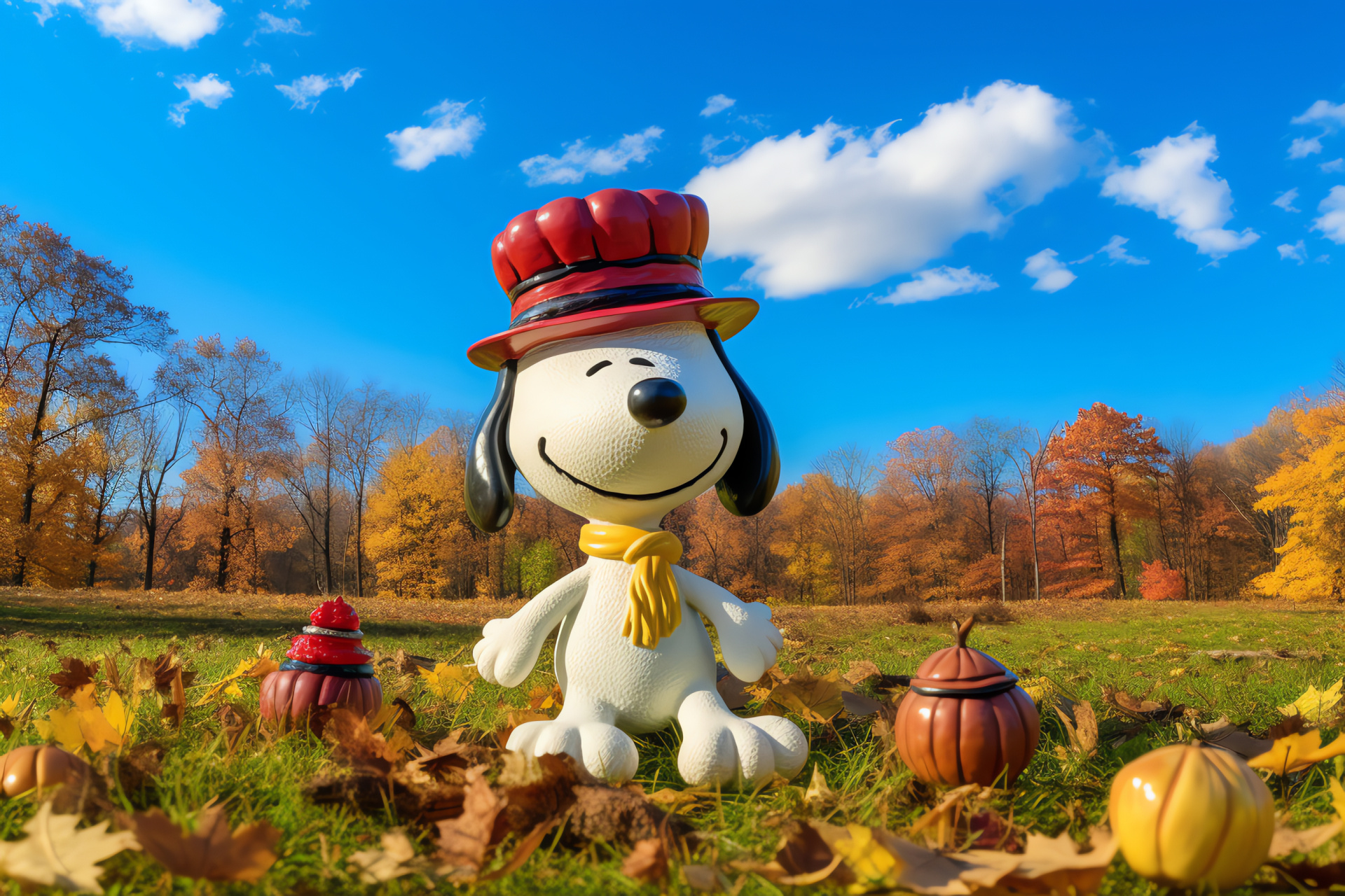 Snoopy and friend, autumn celebration, harvest festival, rural landscape, November tradition, HD Desktop Wallpaper