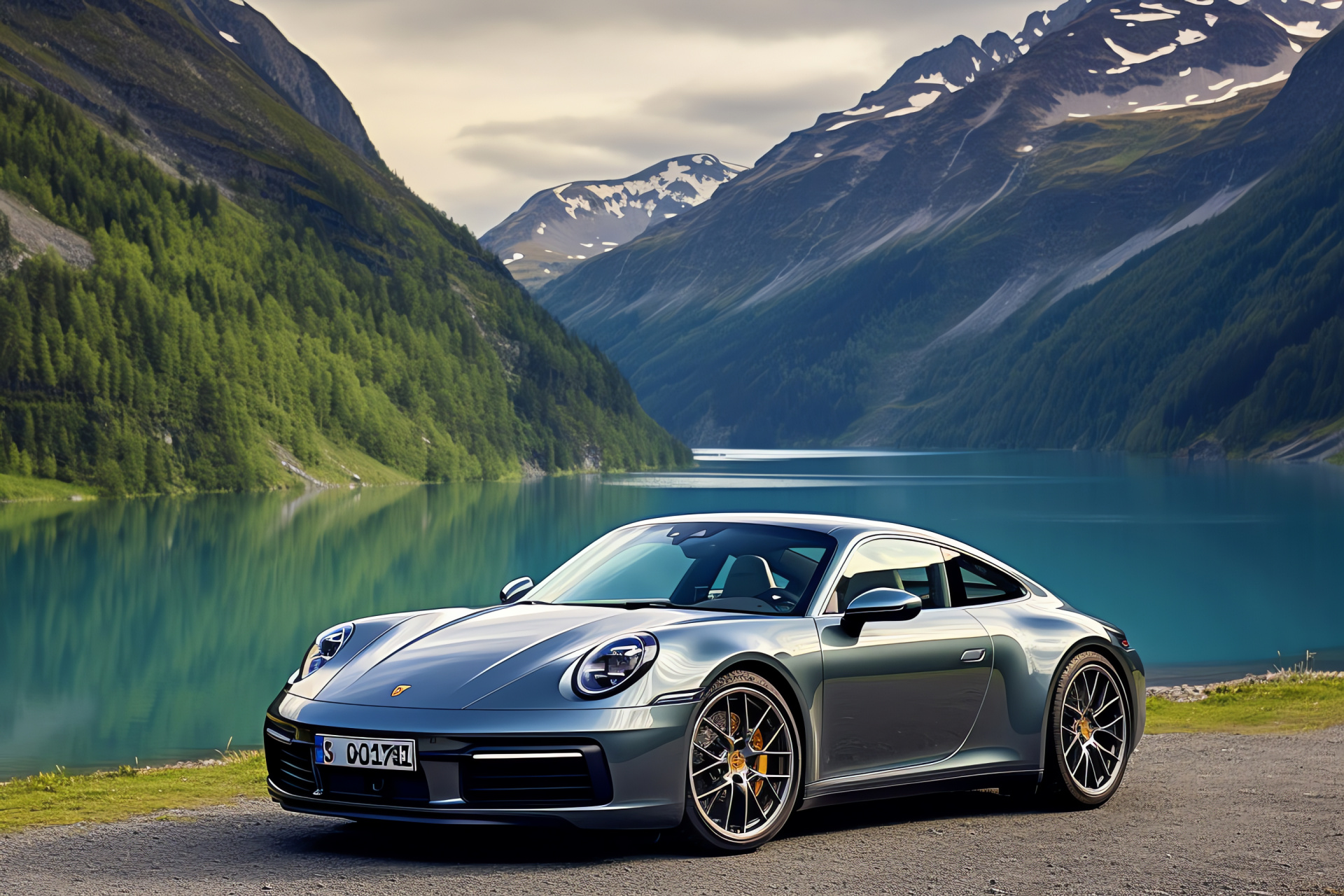 Porsche 911 Turbo S, Swiss Alps roads, High performance vehicle, Luxury coupe, Mountainous background, HD Desktop Wallpaper