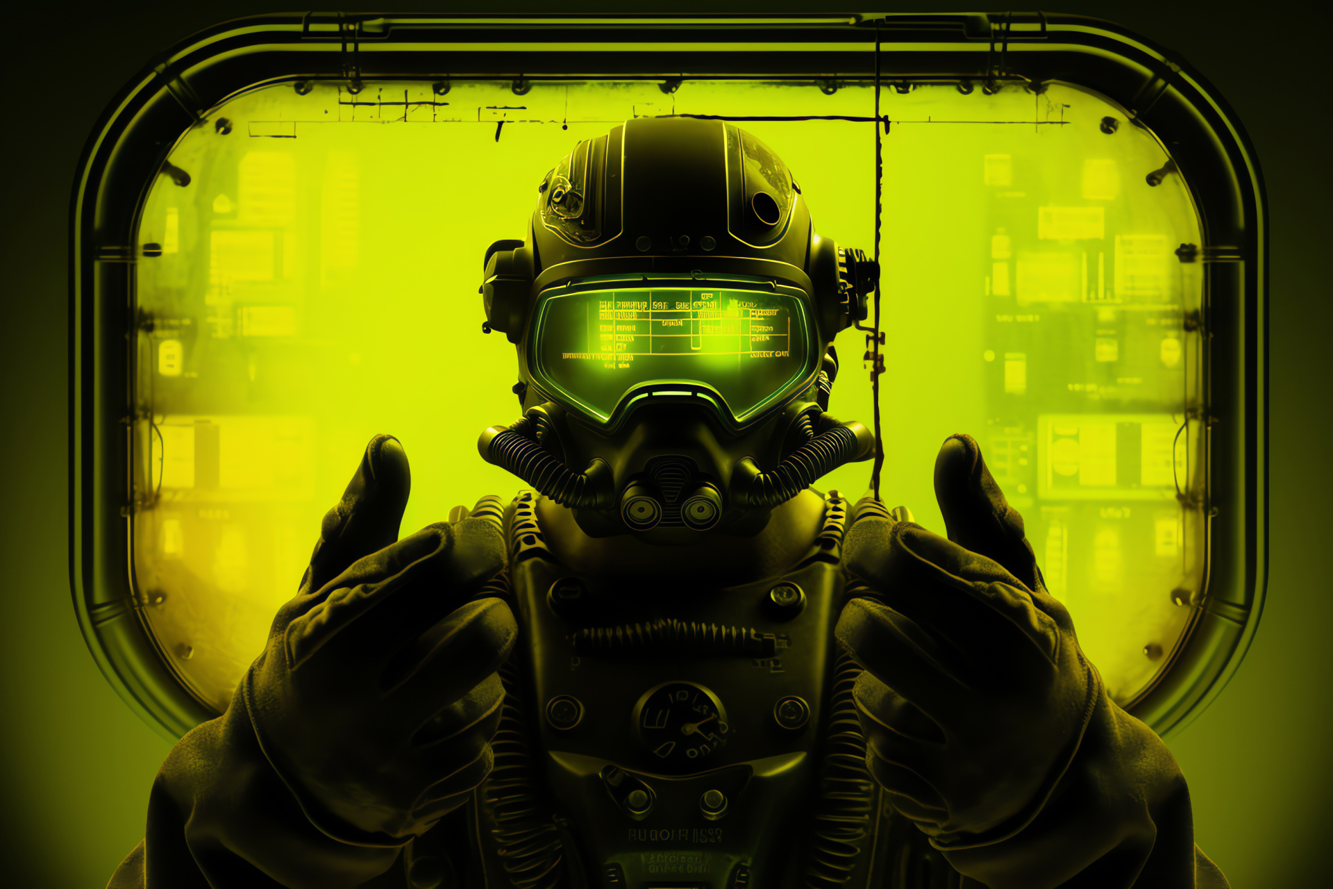 Fallout player, Radiant optics, Advanced gadget, Bicolor backdrop, Tech savvy, HD Desktop Image