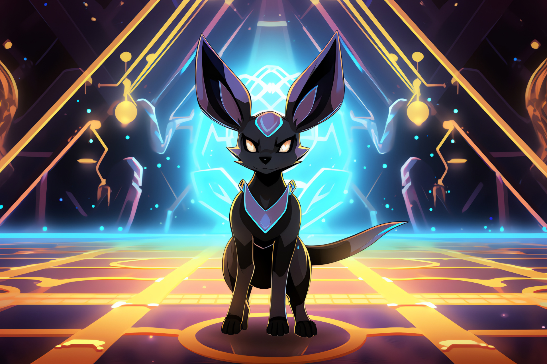 Midnight hued Shiny Umbreon, Nocturnal Pokemon behavior, Umbreon under starlight, Glowing ring accents, Fan-favorite Eeveelution, HD Desktop Wallpaper
