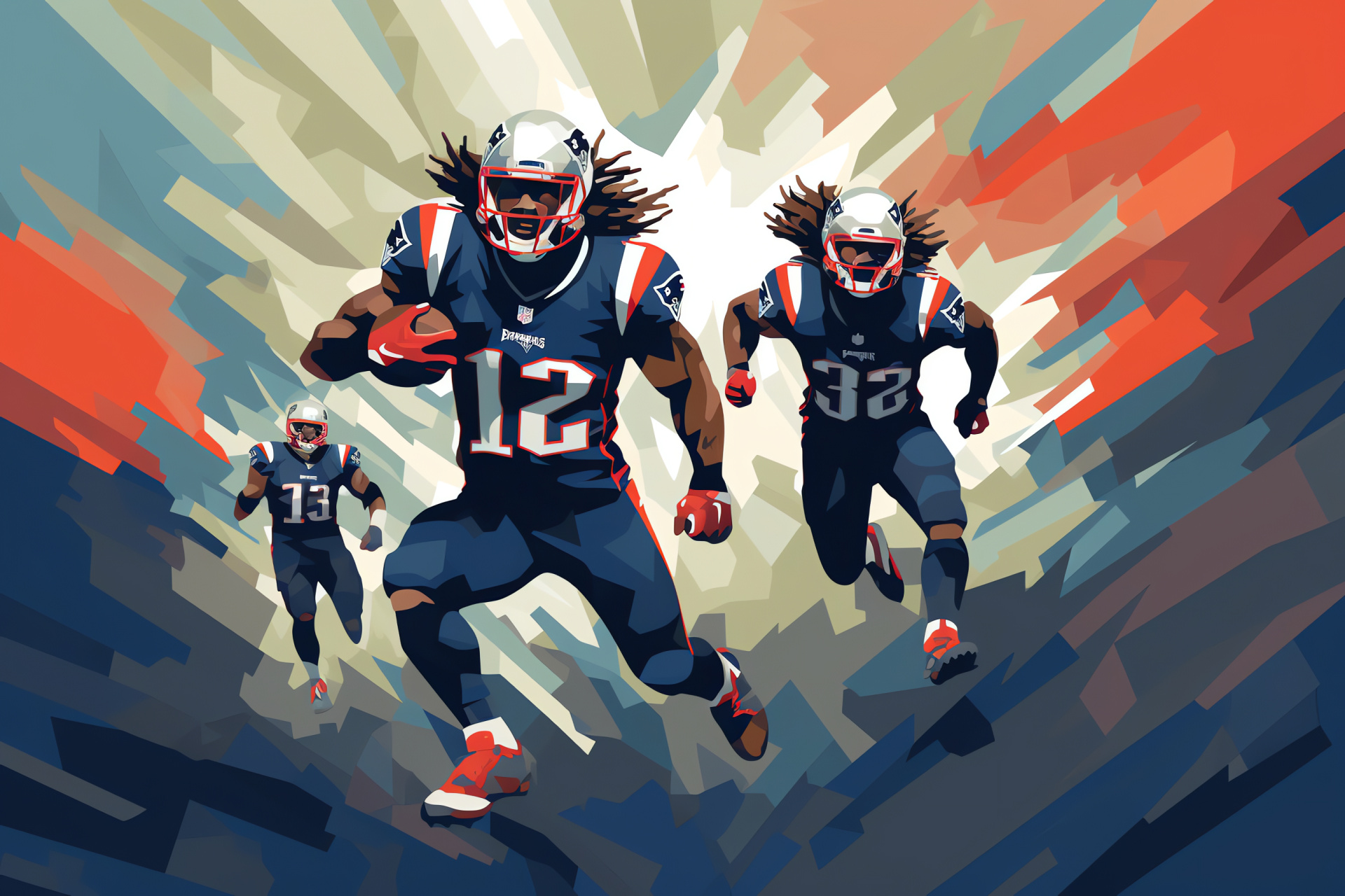 Patriots teammates, Stephon Gilmore, Hightower, James White, Abstract athletic design, HD Desktop Image