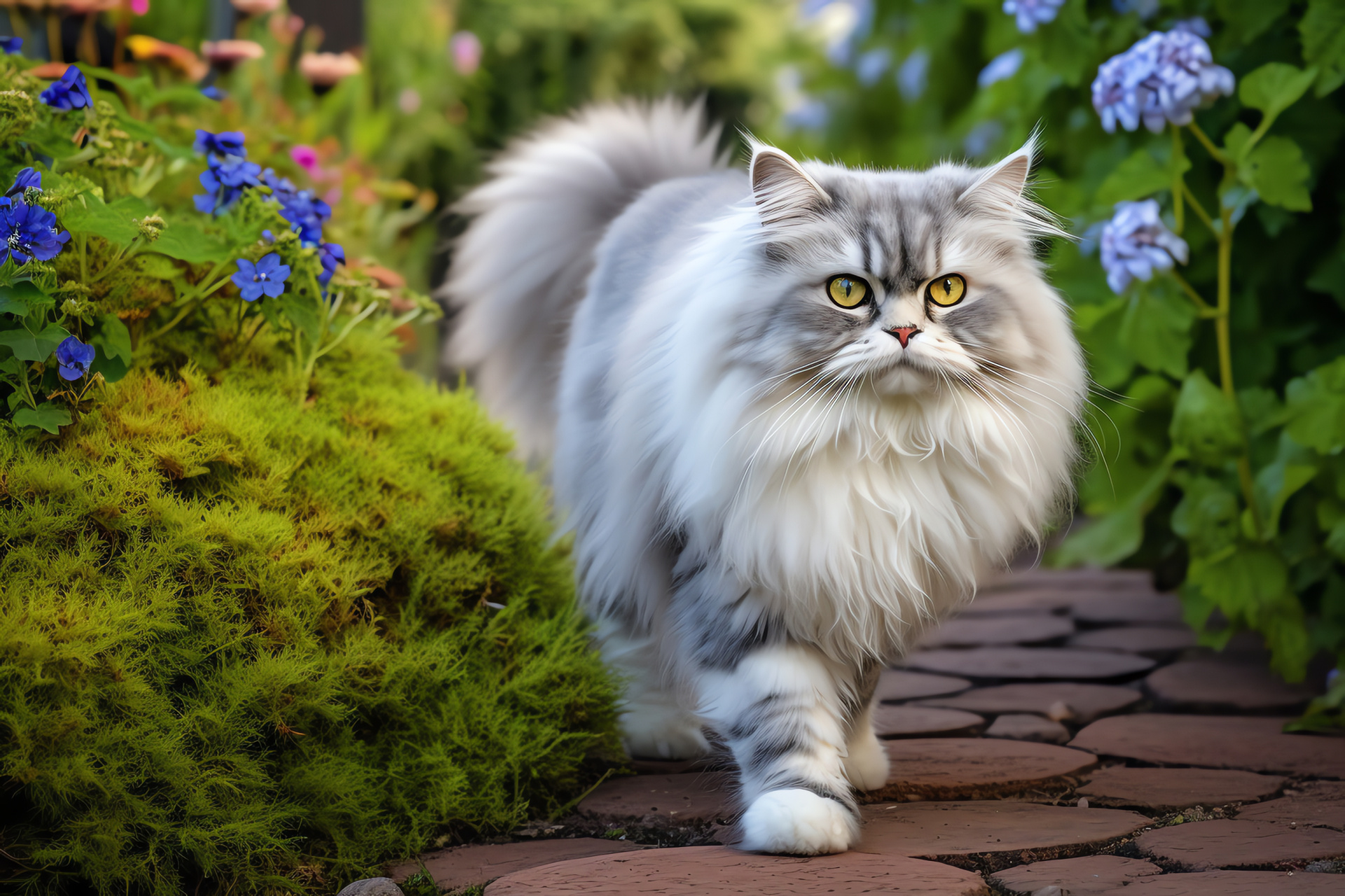 Elegant Persian cat, fluffy feline breed, charming pet portrait, luxury domestic cat, sophisticated fur texture, HD Desktop Wallpaper