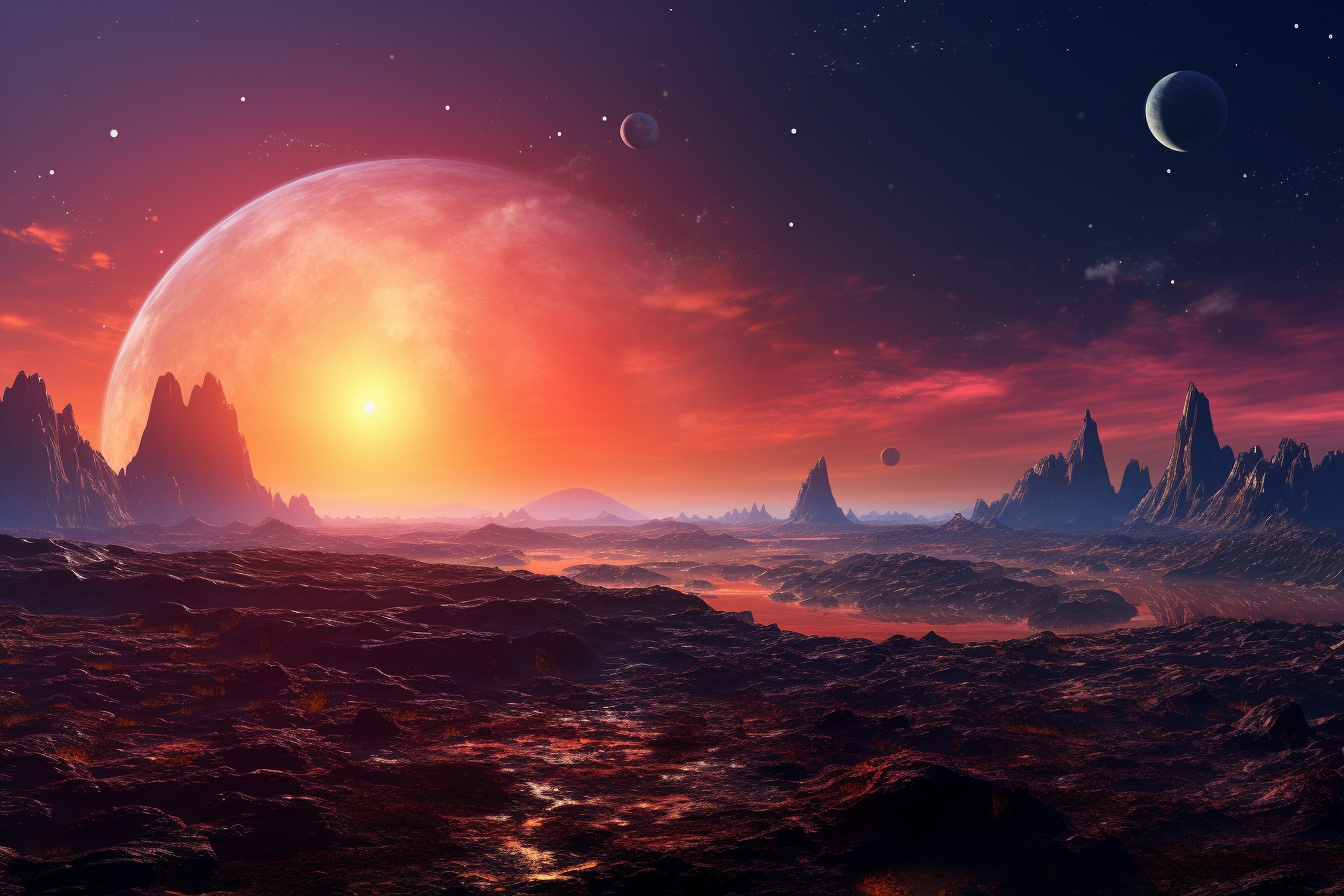 Exoplanetary scenery, atmospheric phenomenon, otherworldly vista, luminous terra, cosmological tints, HD Desktop Image