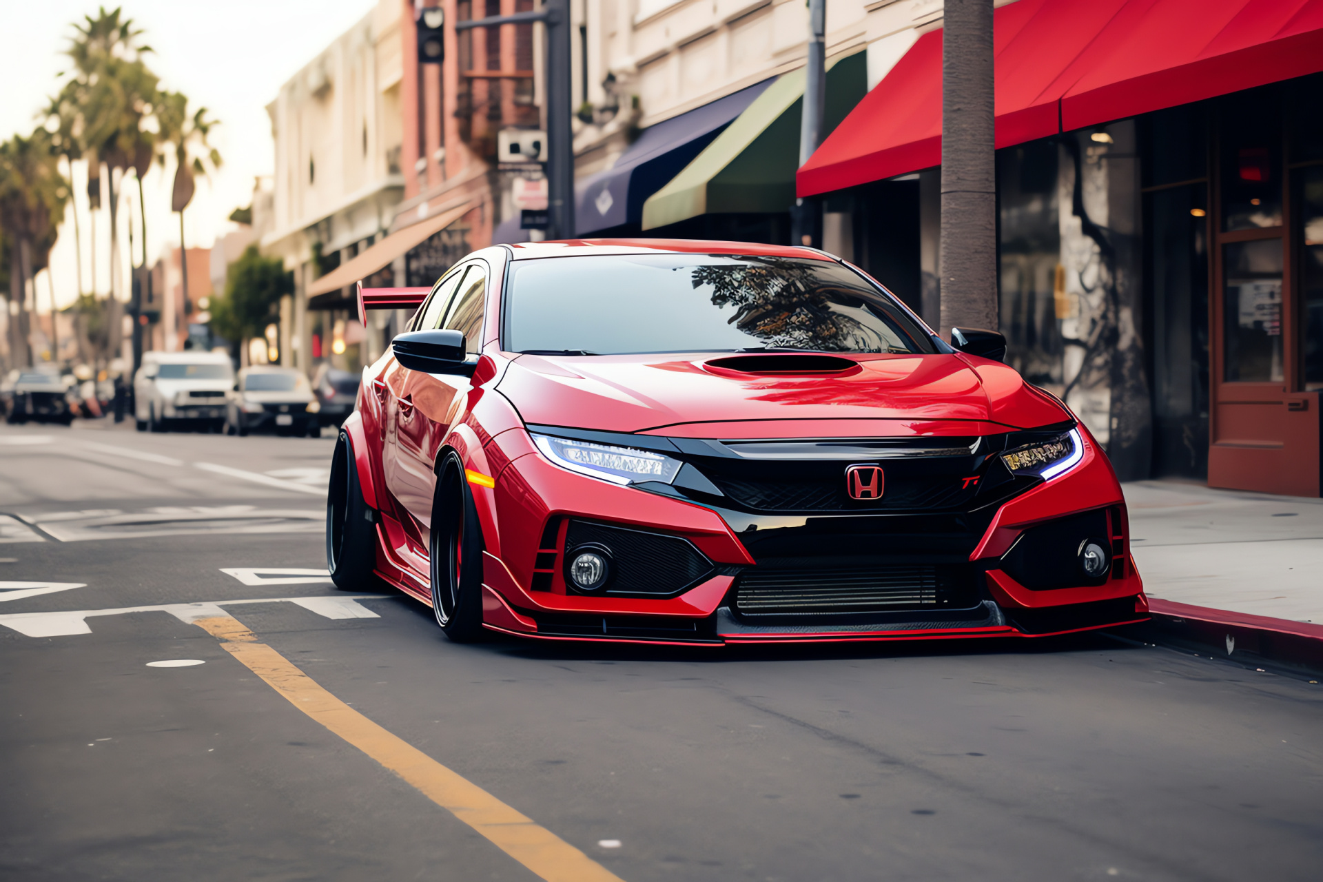 Honda Civic Type R, Los Angeles Streets, Custom automotive build, Racing-inspired look, Streetcar showcase, HD Desktop Wallpaper