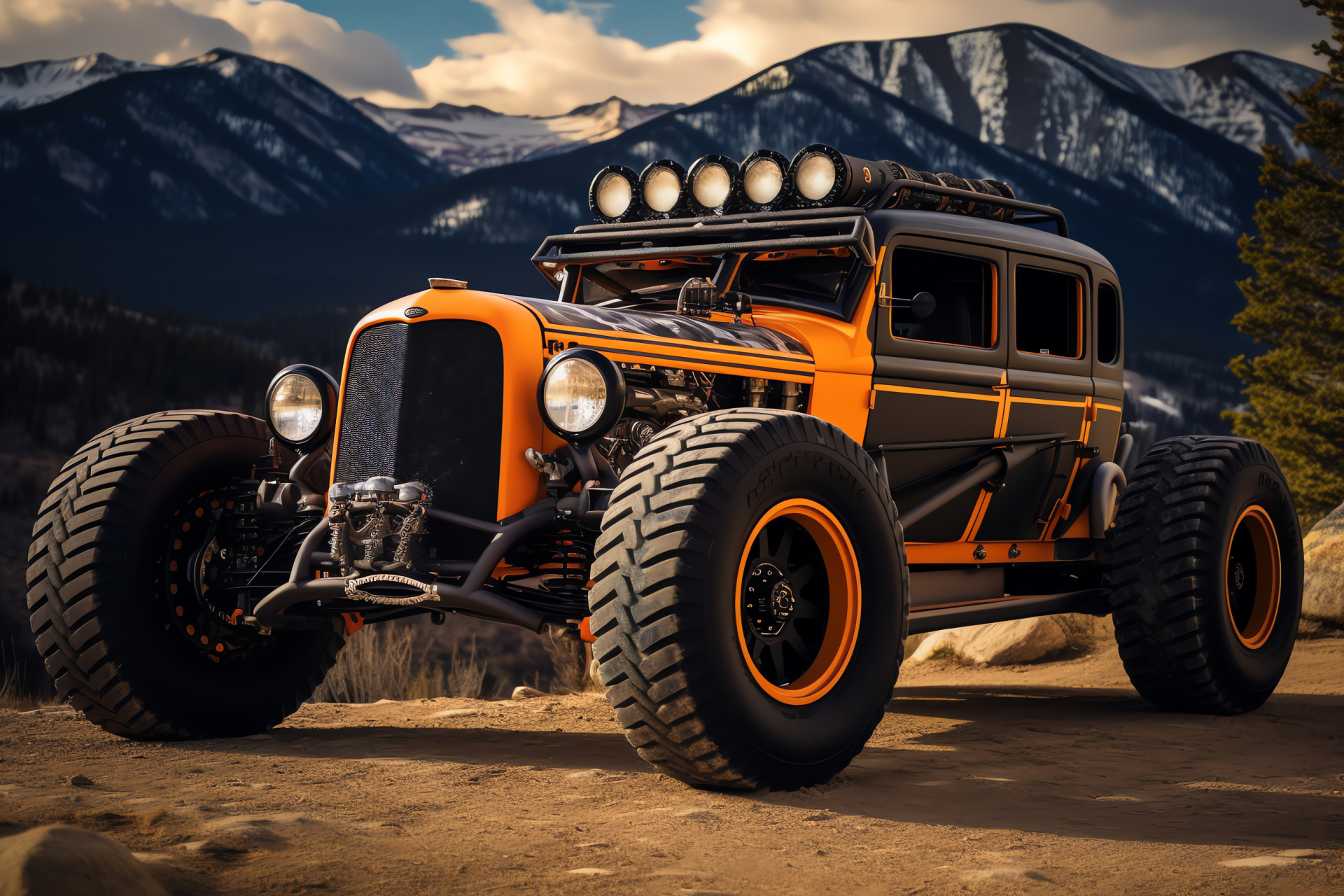 Rat Rod Colorado, Rugged Orange appeal, Mountain driving, Off-road readiness, Natural backdrop, HD Desktop Wallpaper