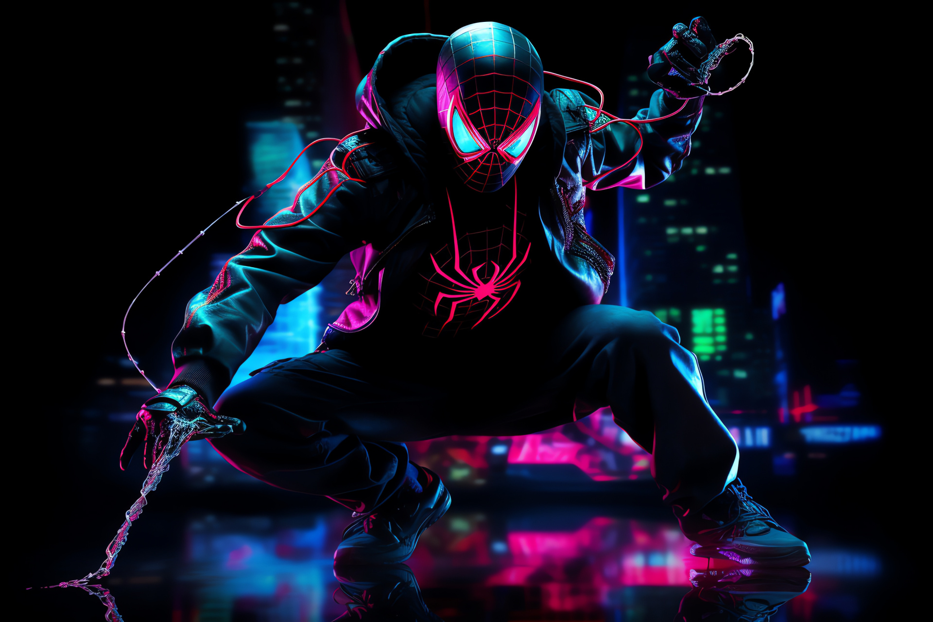 Metropolitan swinger, Urban expanse, Costume flair, Marvel entertainment, Skyscraper domain, HD Desktop Image