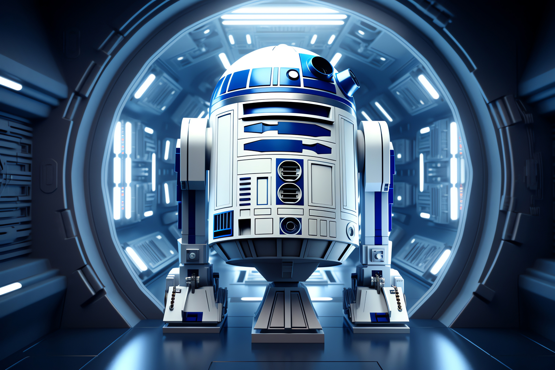R2-D2 heist scene, Sly maneuvering, Secured vault breach, Mobile droid operation, Heist plot twist, HD Desktop Image