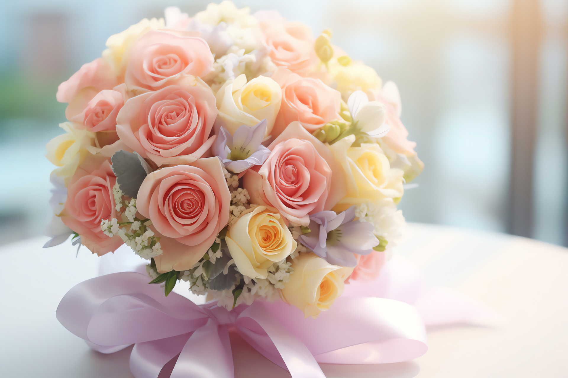 Anniversary flora, Floral gift, Multicolored petals, Silky bands, Muted tones, HD Desktop Image