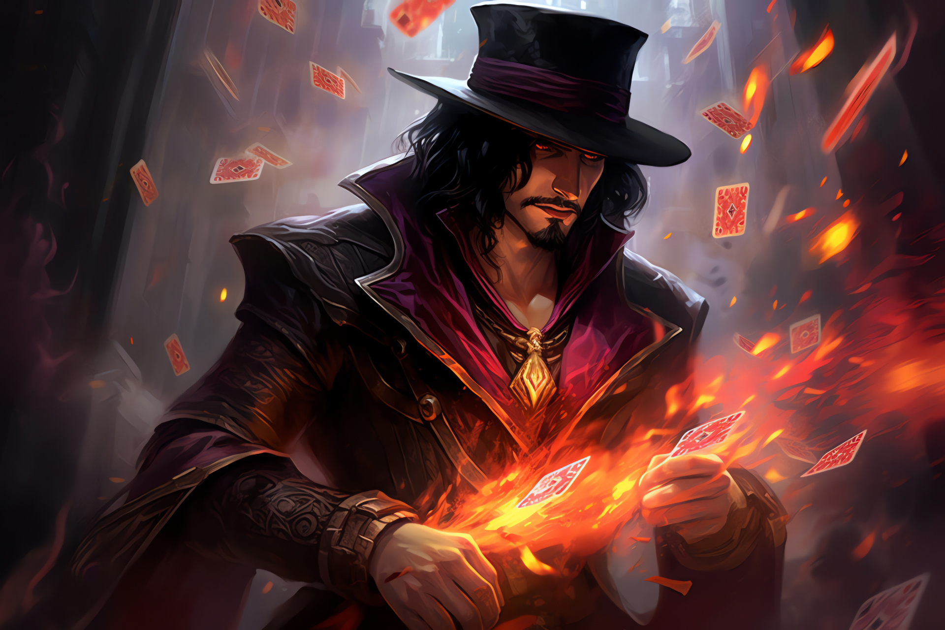 Twisted Fate, League of Legends champion, skilled card master, iconic fedora, League gameplay, HD Desktop Image
