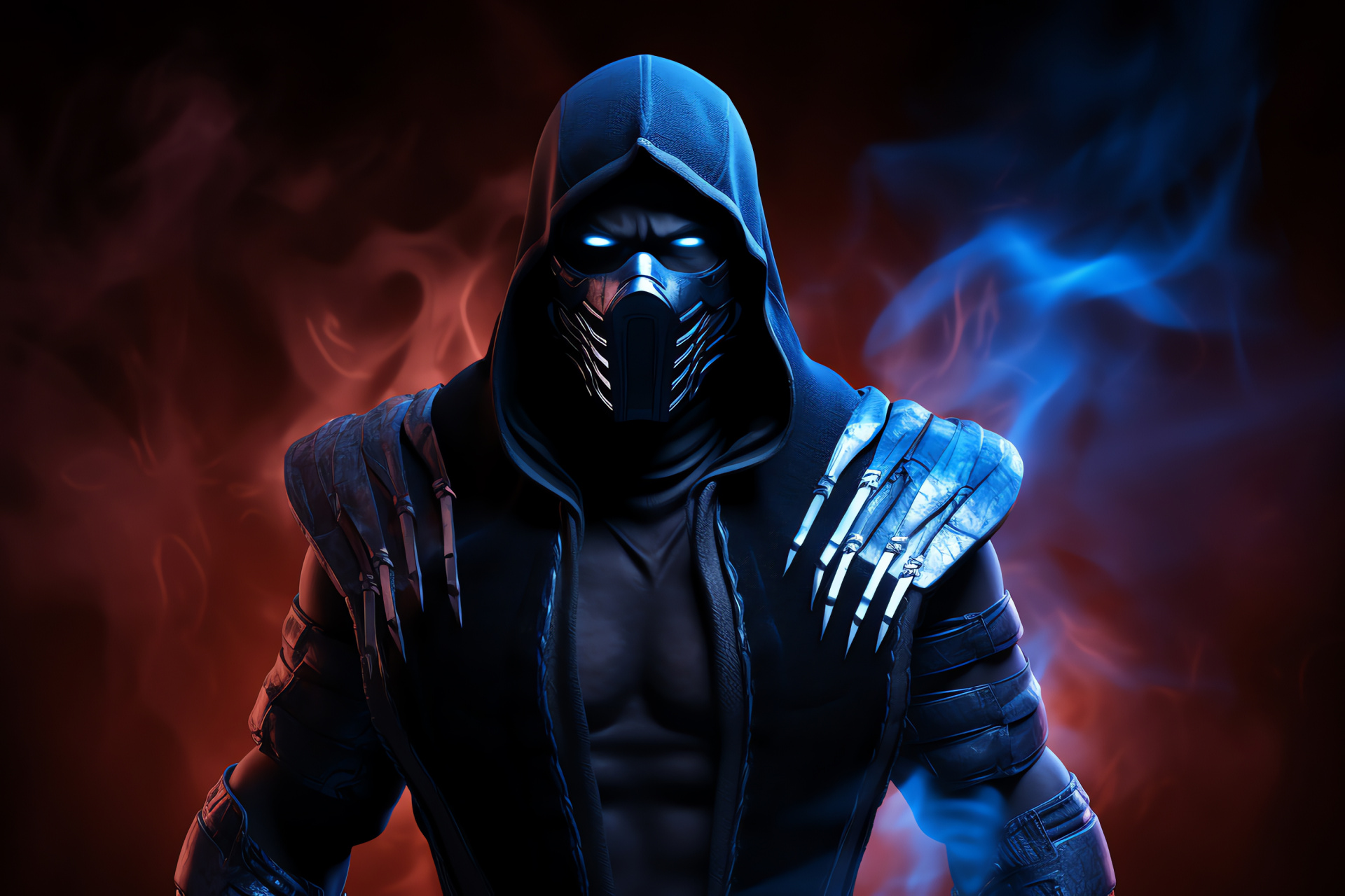 Sinister assassin, Shadowy vigilante, Deadly weapons, Mortal Kombat realm, Mysterious presence, HD Desktop Wallpaper