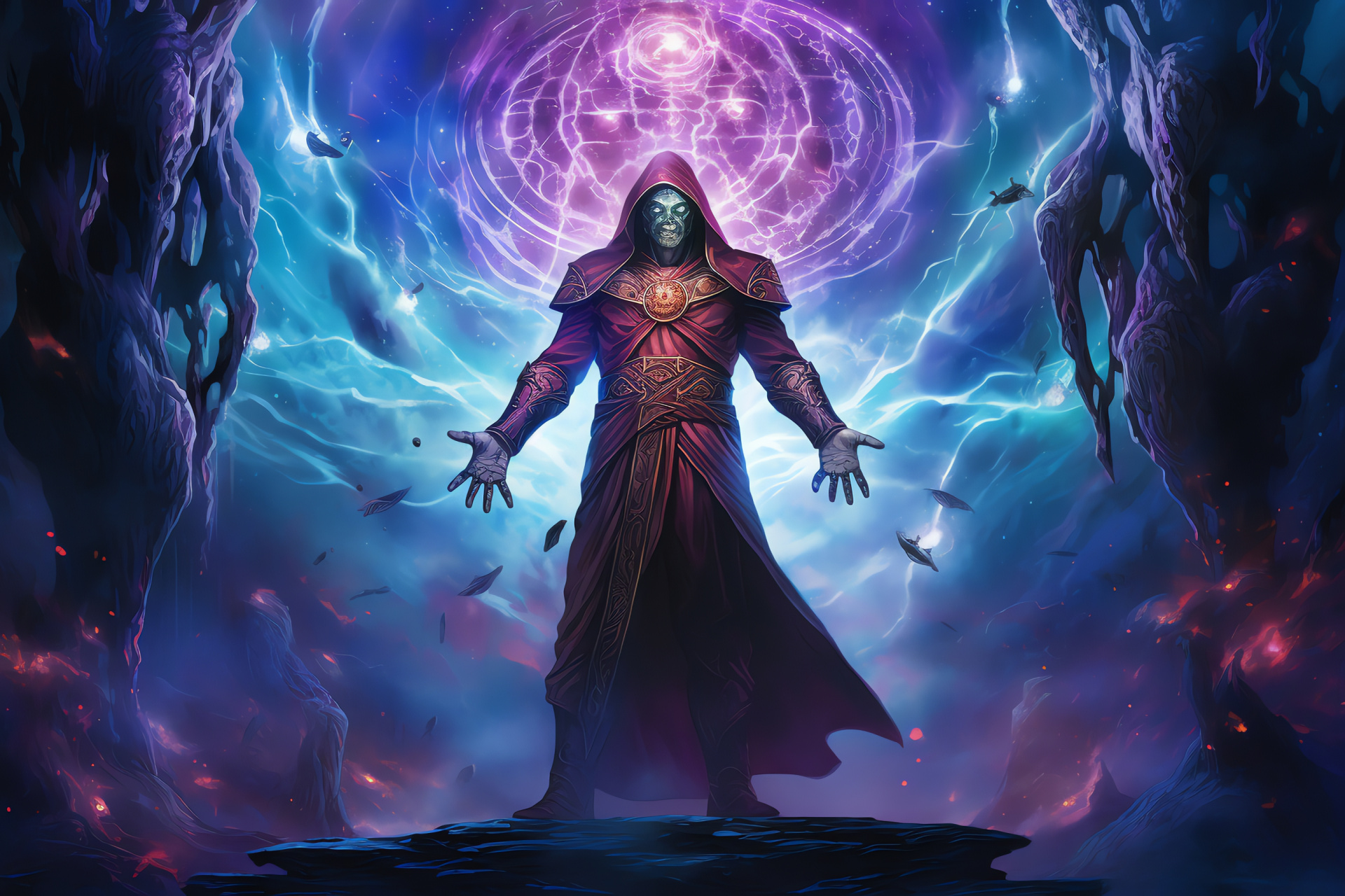 Necromancer Orion, Amethyst-eyed spellcaster, Dark fantasy, Magic command, Mage vigilance, HD Desktop Image