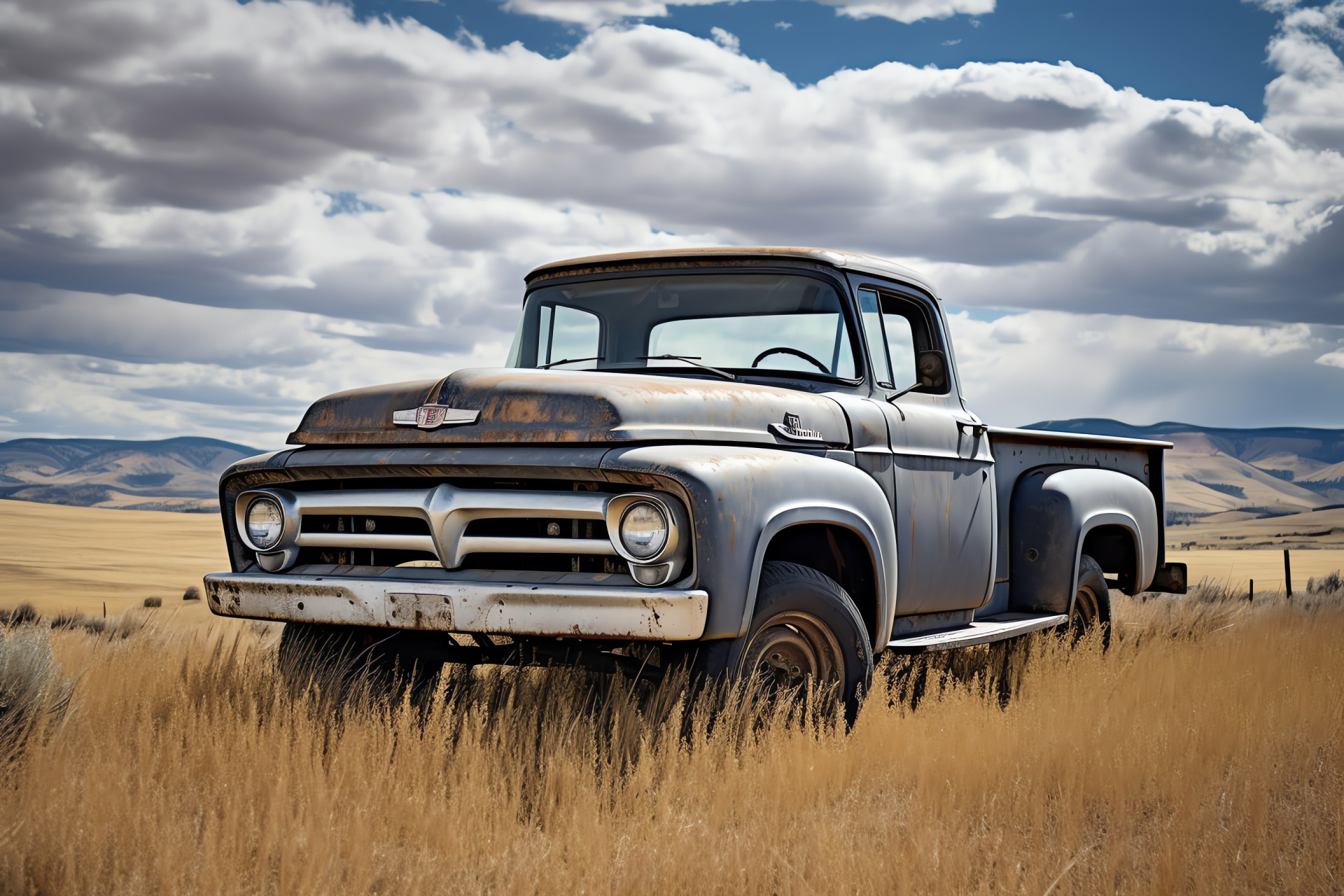 Ford Ranger classic, Wyoming farm setting, Hard-working pickup, Grayscale vehicle, Ranch-based truck, HD Desktop Image