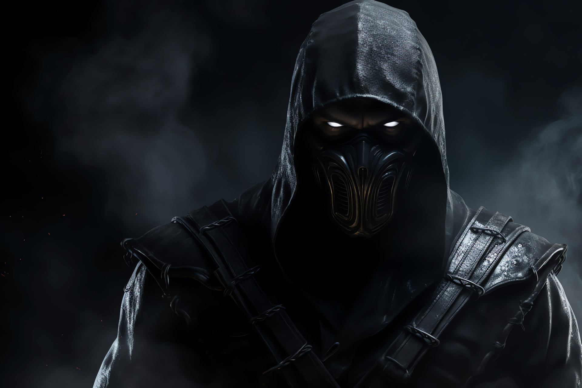 Noob Saibot universe, Netherrealm environment, Mortal Kombat series, Assassin's guise, Fighter's silhouette, HD Desktop Image