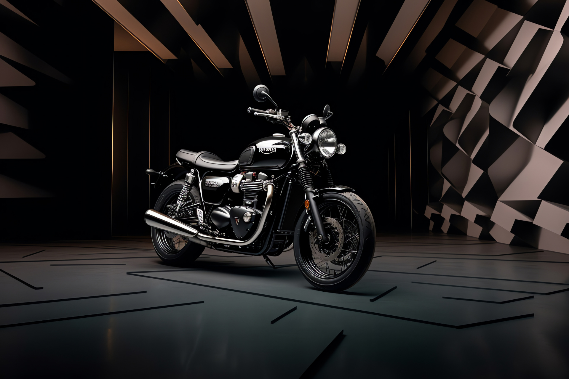 Triumph Bonneville T120 Ace, Abstract patterns backdrop, Collectible motorcycle, Bold display, Limited edition model, HD Desktop Image