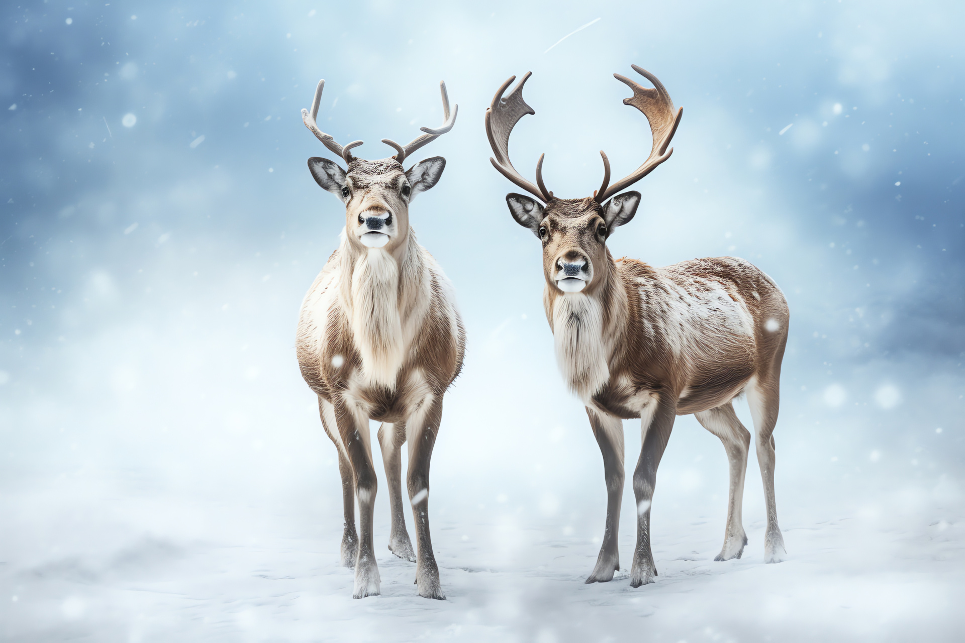 Tundric reindeer, Dark chocolate fur, Newborn calf, Innocent gaze, Frosty backdrop blend, HD Desktop Wallpaper