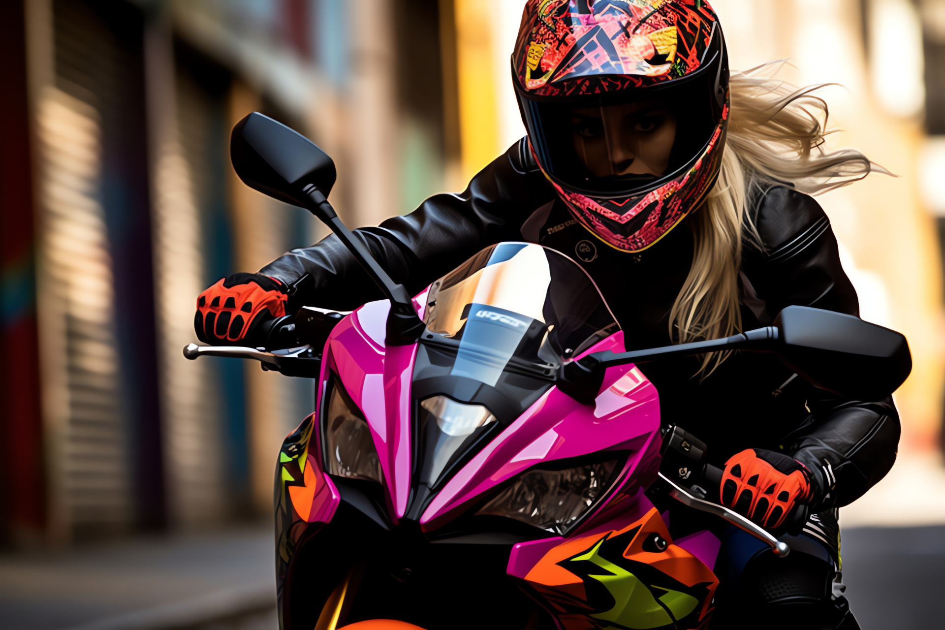 Urban Rider, Street Art, Daring Motorcyclist, City Exploration, Artistic Helmet, HD Desktop Image