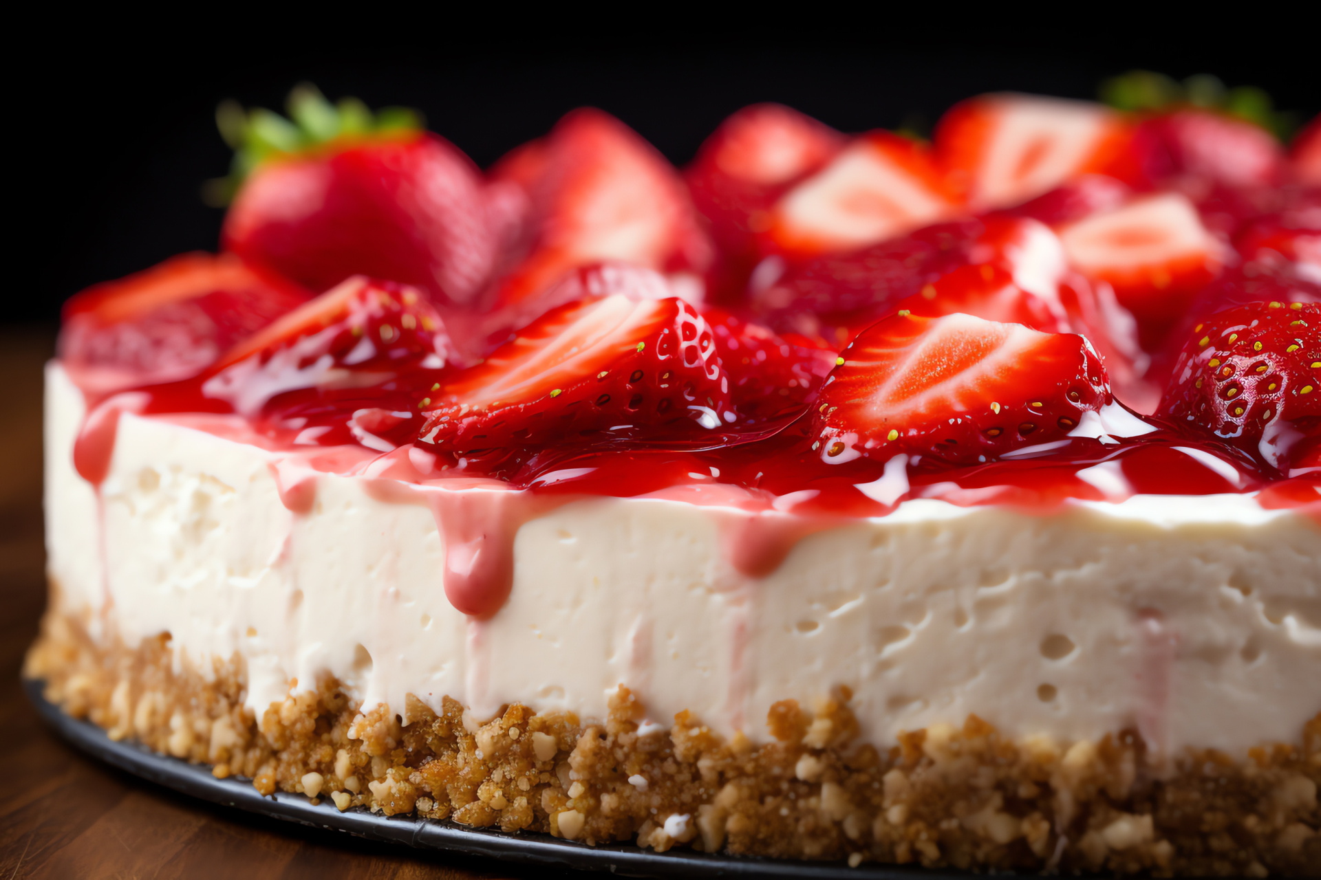 Decadent dessert, Cheesecake delight, Crumbly crust, Velvety texture, Strawberry topping, HD Desktop Wallpaper