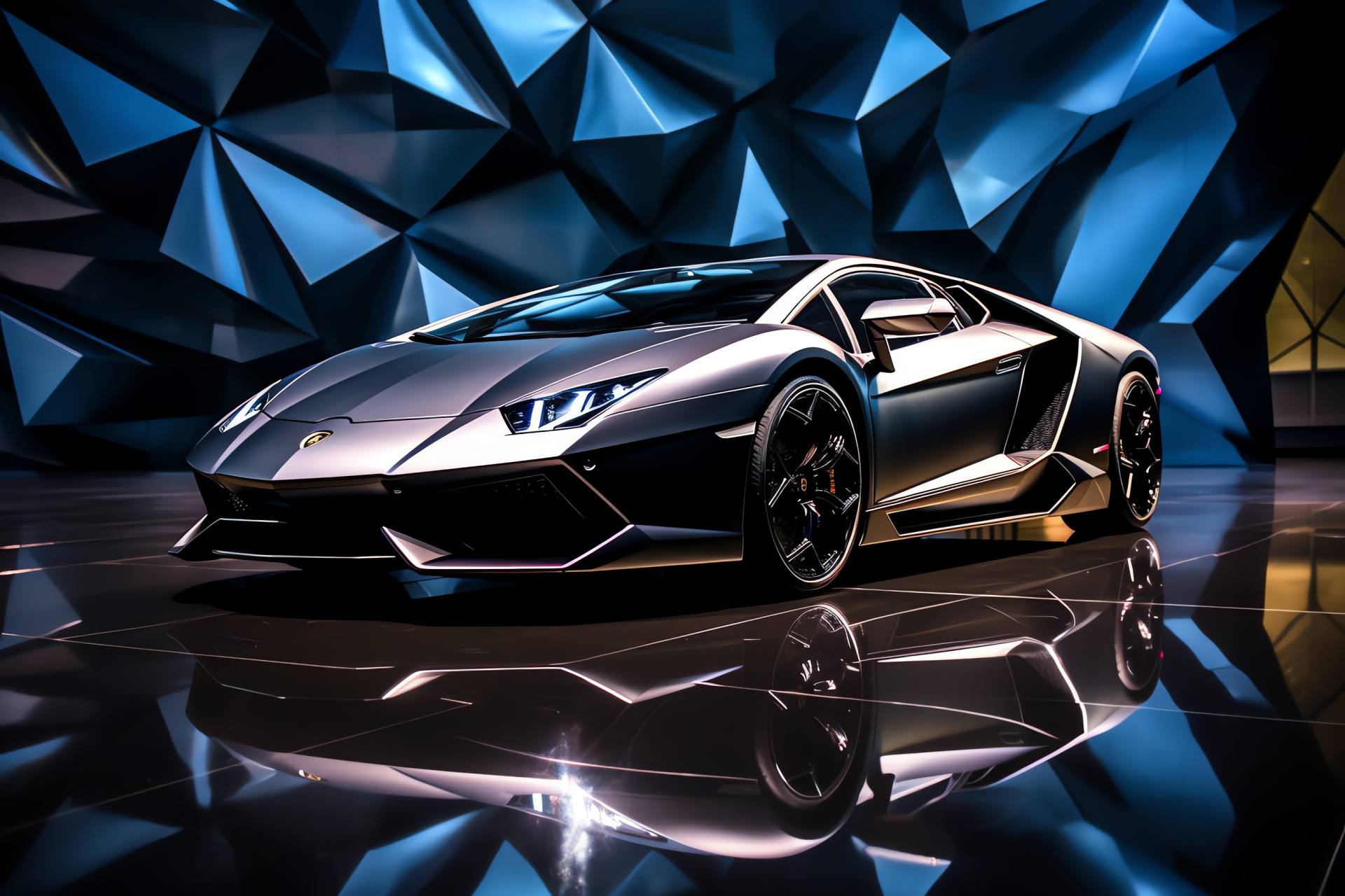 Lamborghini model's mystique, Black canvas setting, Refined car contours, Allure of the unknown, Design enigma, HD Desktop Wallpaper