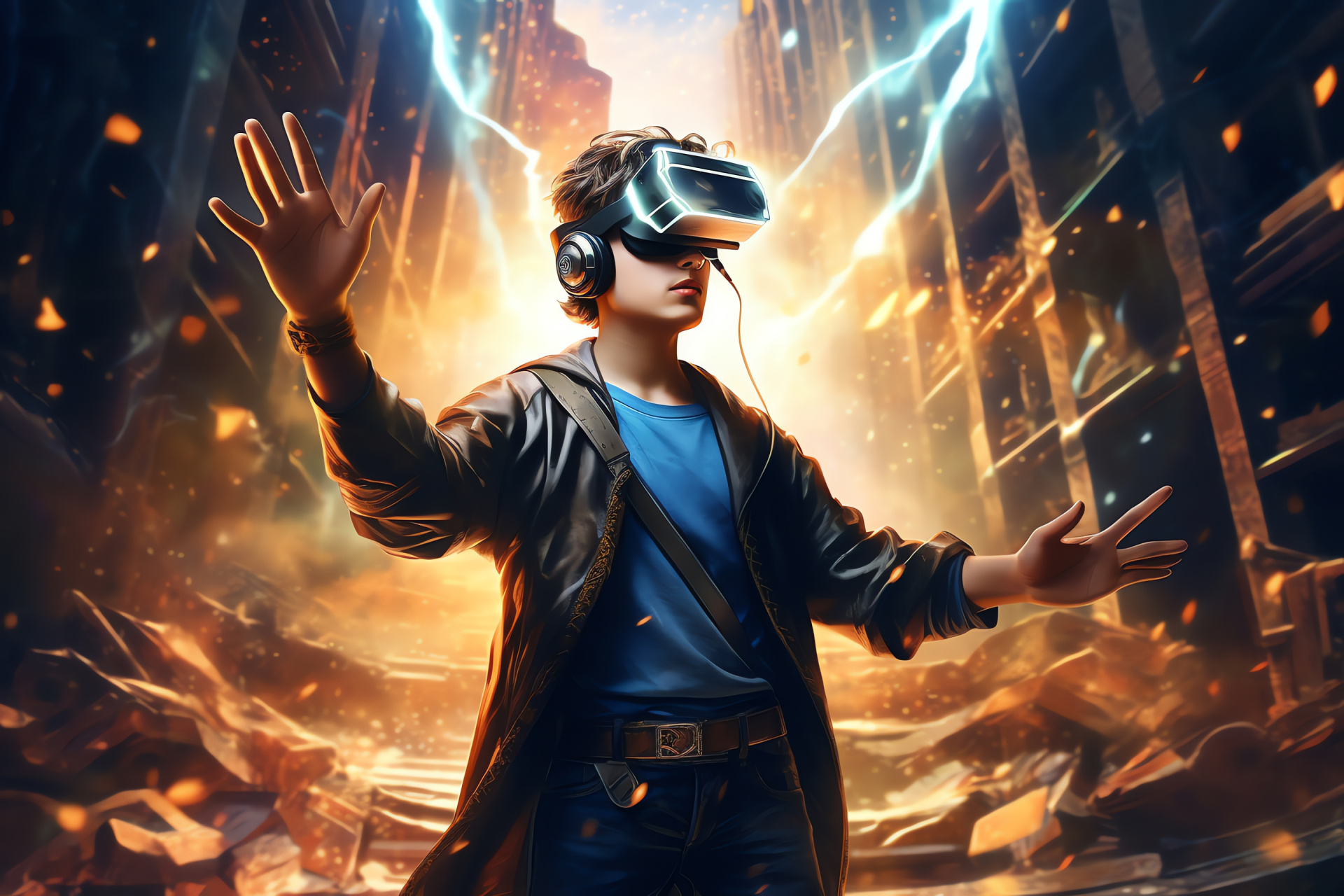 PC gamer with VR, immersive experience, virtual touch facilitators, digital fantasy universe, HD Desktop Wallpaper