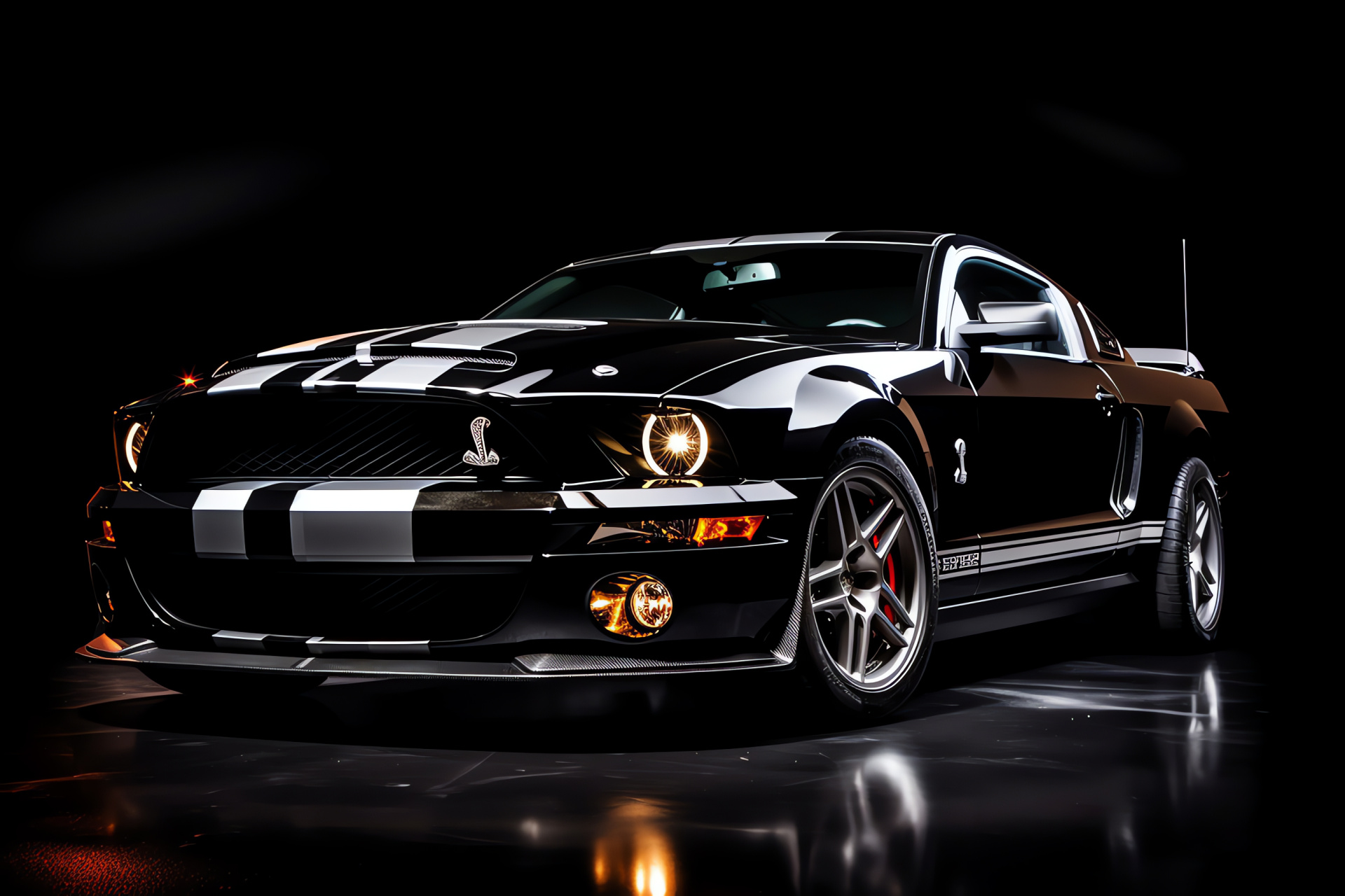 Black Mustang dominance, Intimidating Mustang angle, Ford muscle car, Assertive auto posture, High-performance craftsmanship, HD Desktop Image